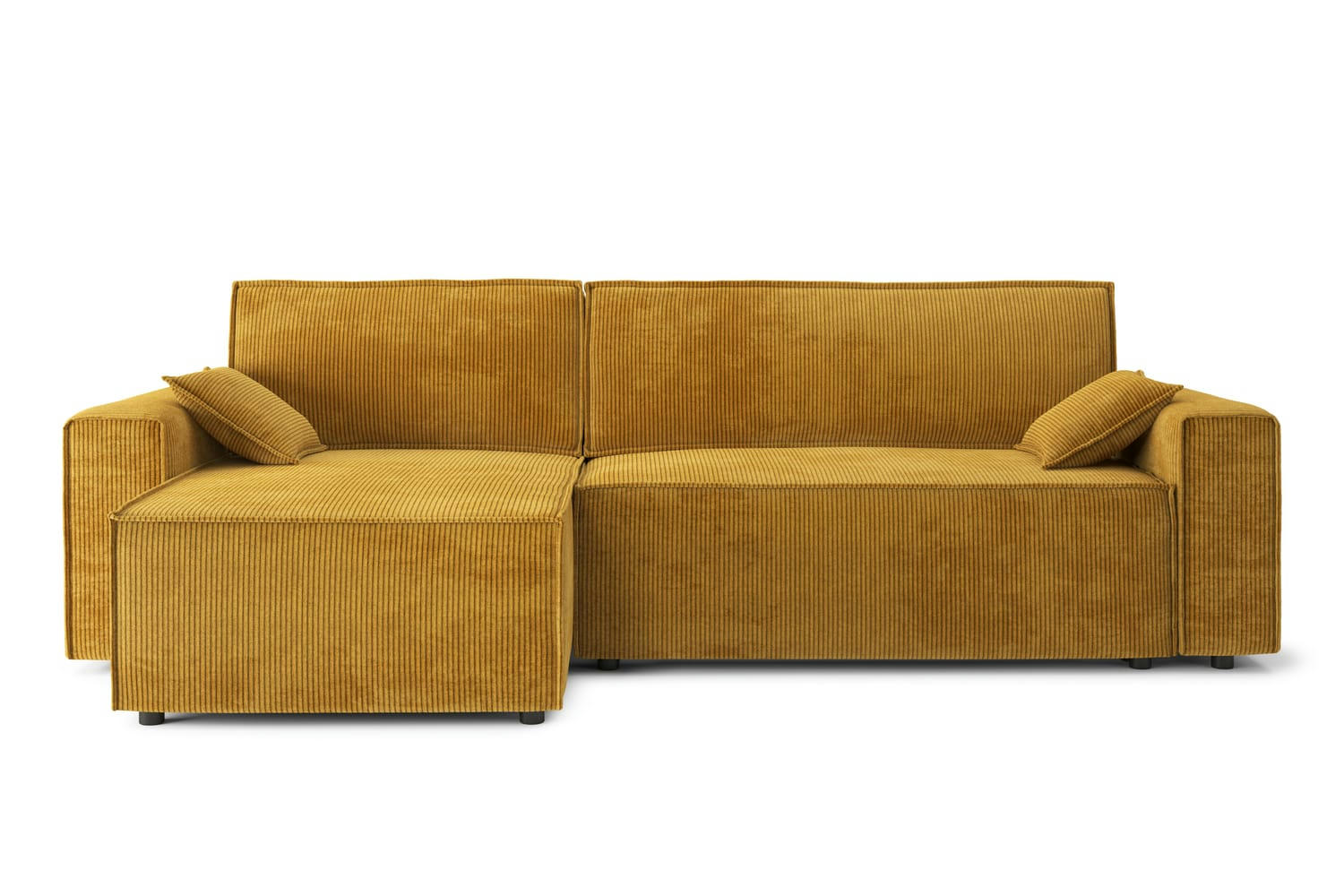 MARIUS - Canapé d'angle convertible en velours côtelé 4 places moutarde