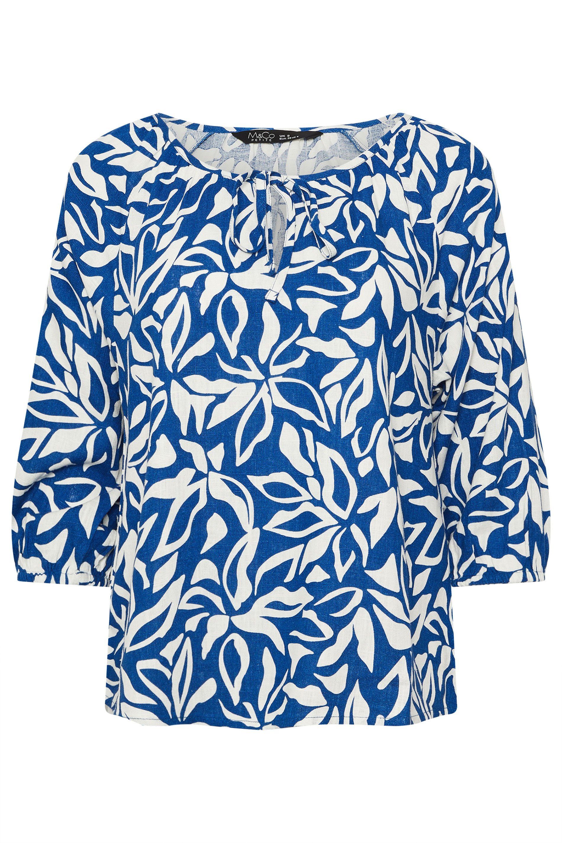 M&Co Abstract Print Tie Neck Linen Blouse