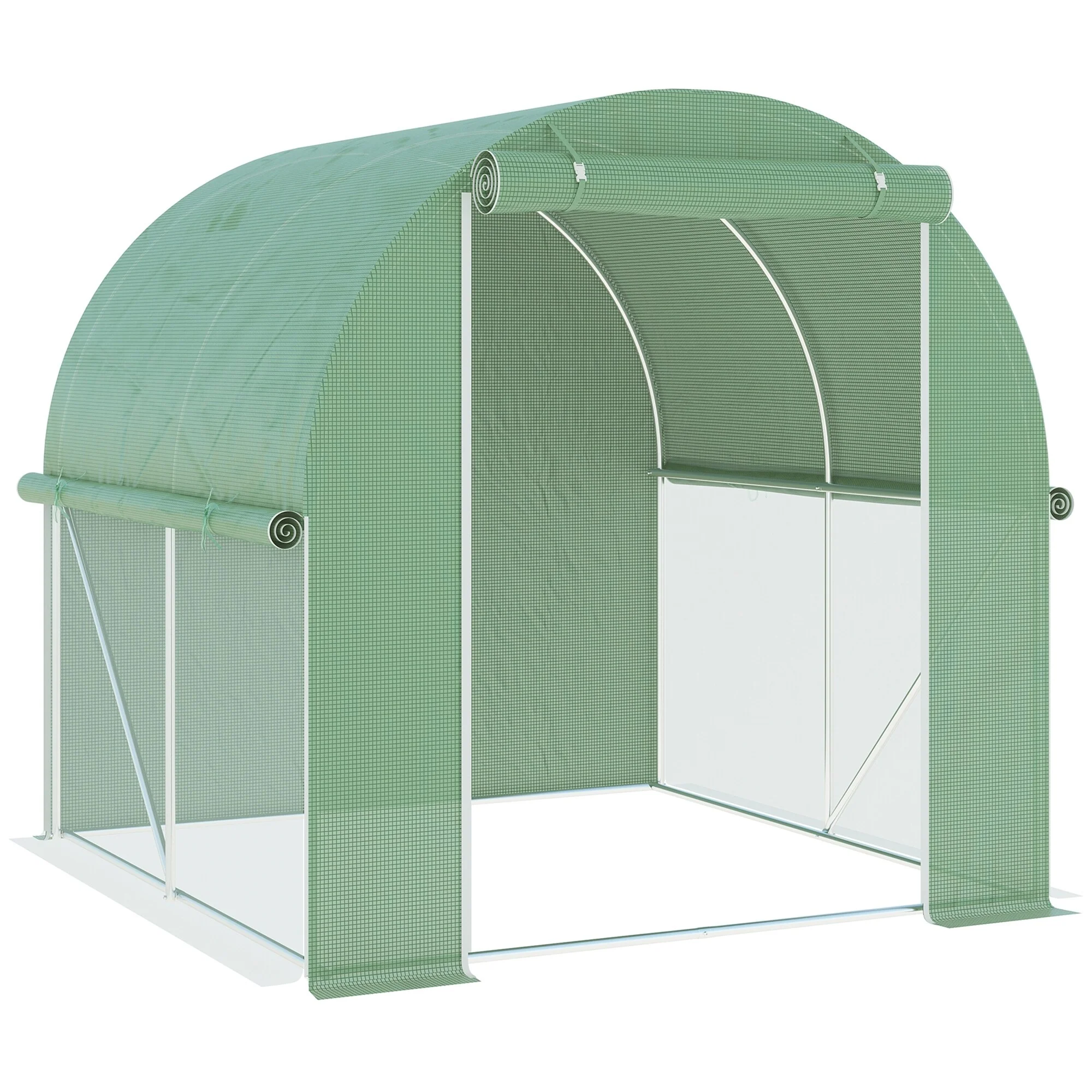 UV-Resistant Tunnel Greenhouse with Mesh Sidewalls & Zippered Roll-Up Doors, Arch Roof Hot House Plant Shed Garden Shed Tent