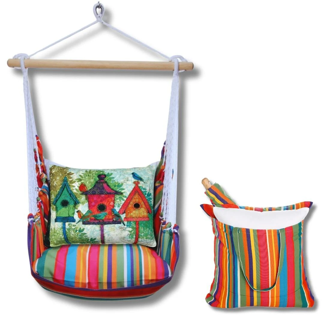 Magnolia Casual Swing Set 4 piece - Le Jardin Stripe w/ 3 Birdhouses