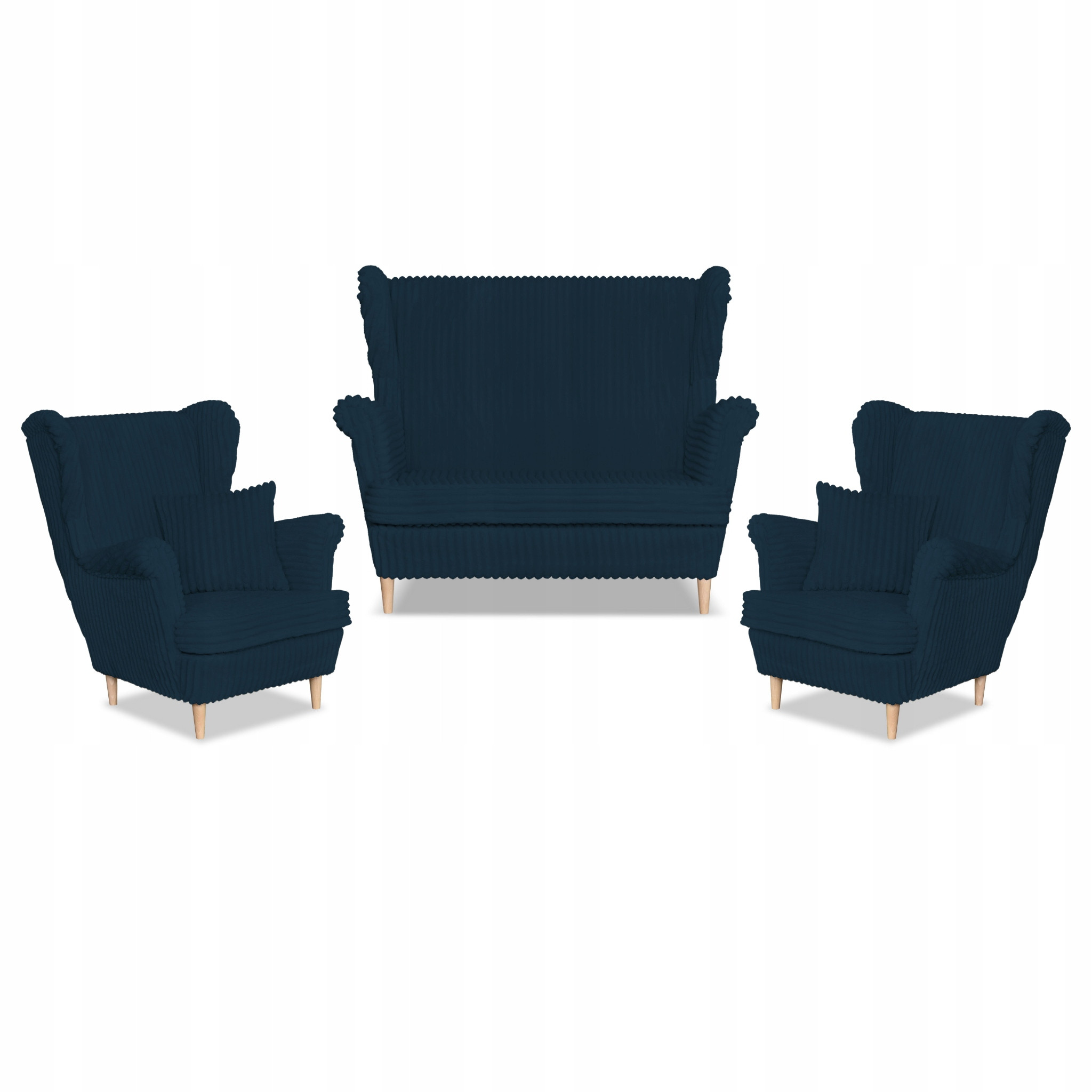 Zestaw uszak Rene Estella sofa fotele Family Meble granatowy sztruks