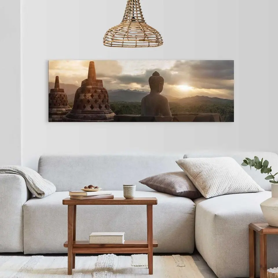 Schilderij Borobudur - 52 x 156 - Bruin