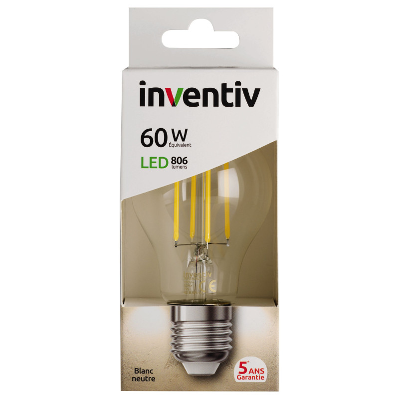 Ampoule à filament LED E27 blanc neutre 7 W 806 lm INVENTIV