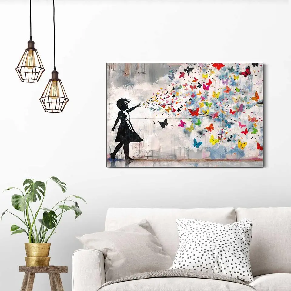 Schilderij Butterfly Girl - 60 x 90 - Bont
