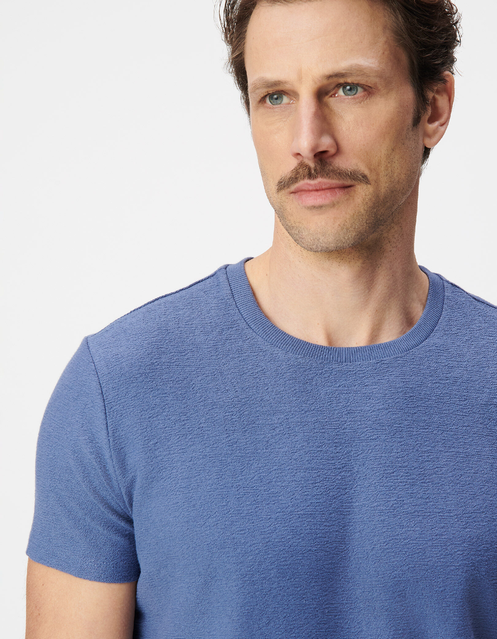 T-shirt col rond bleu maille relief Homme