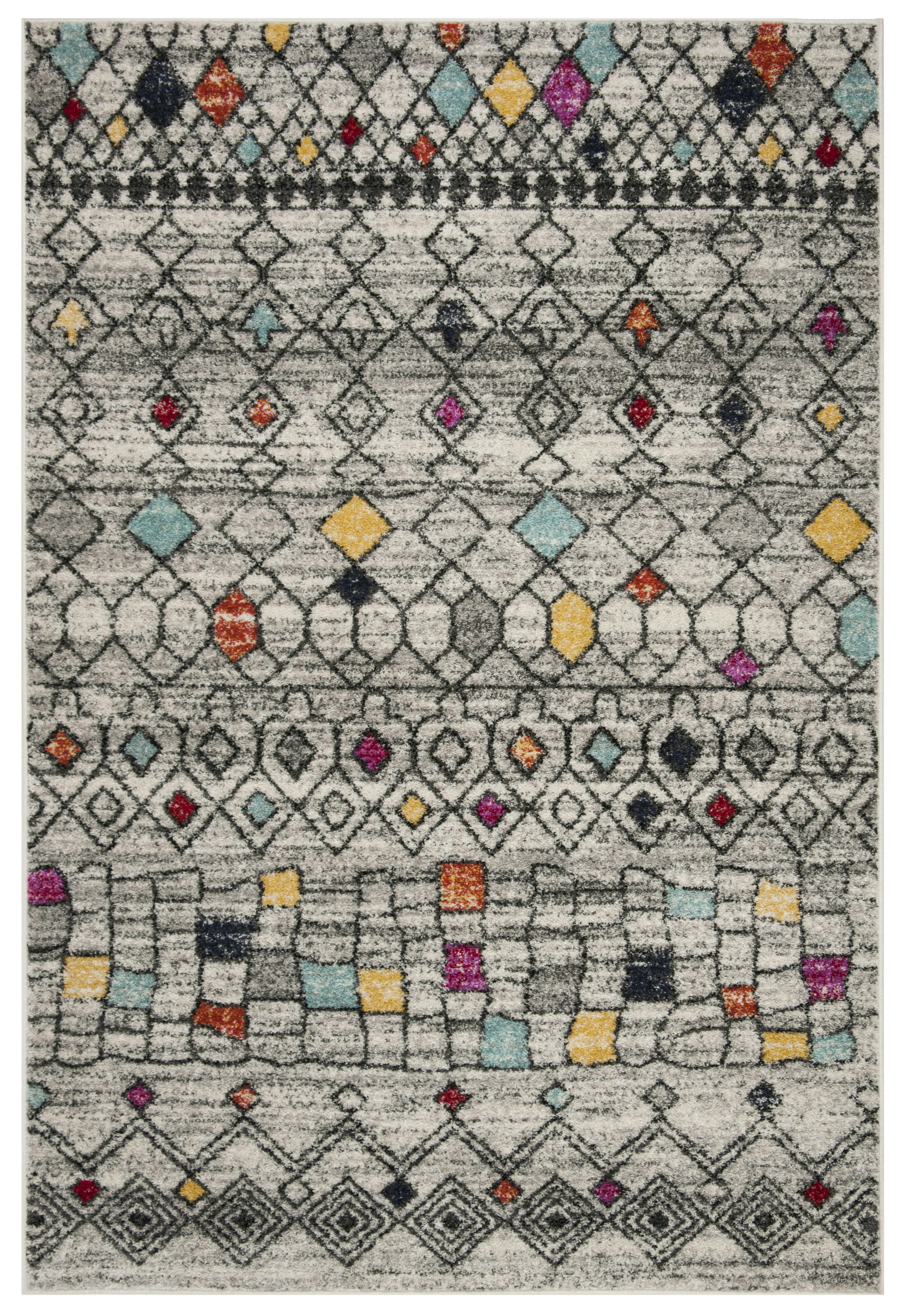ADIRONDACK - Tapis de salon interieur en gris clair & fuchsia, 155 x 229 cm