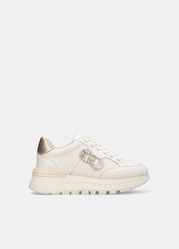 Sneakers in pelle con logo gioiello