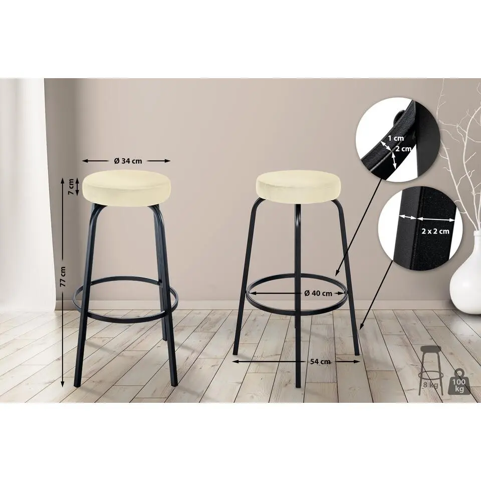 CLP Barkruk Kamari mat zwart Frame - Fluweel - creme