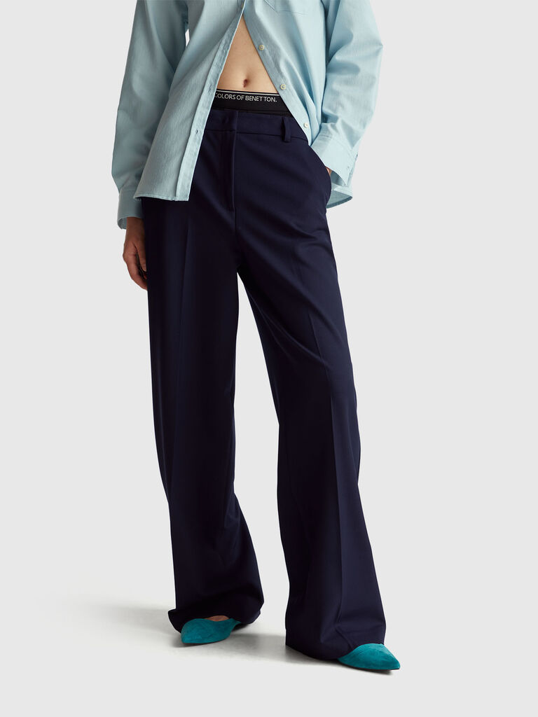 Wide trousers in stretch viscose blend