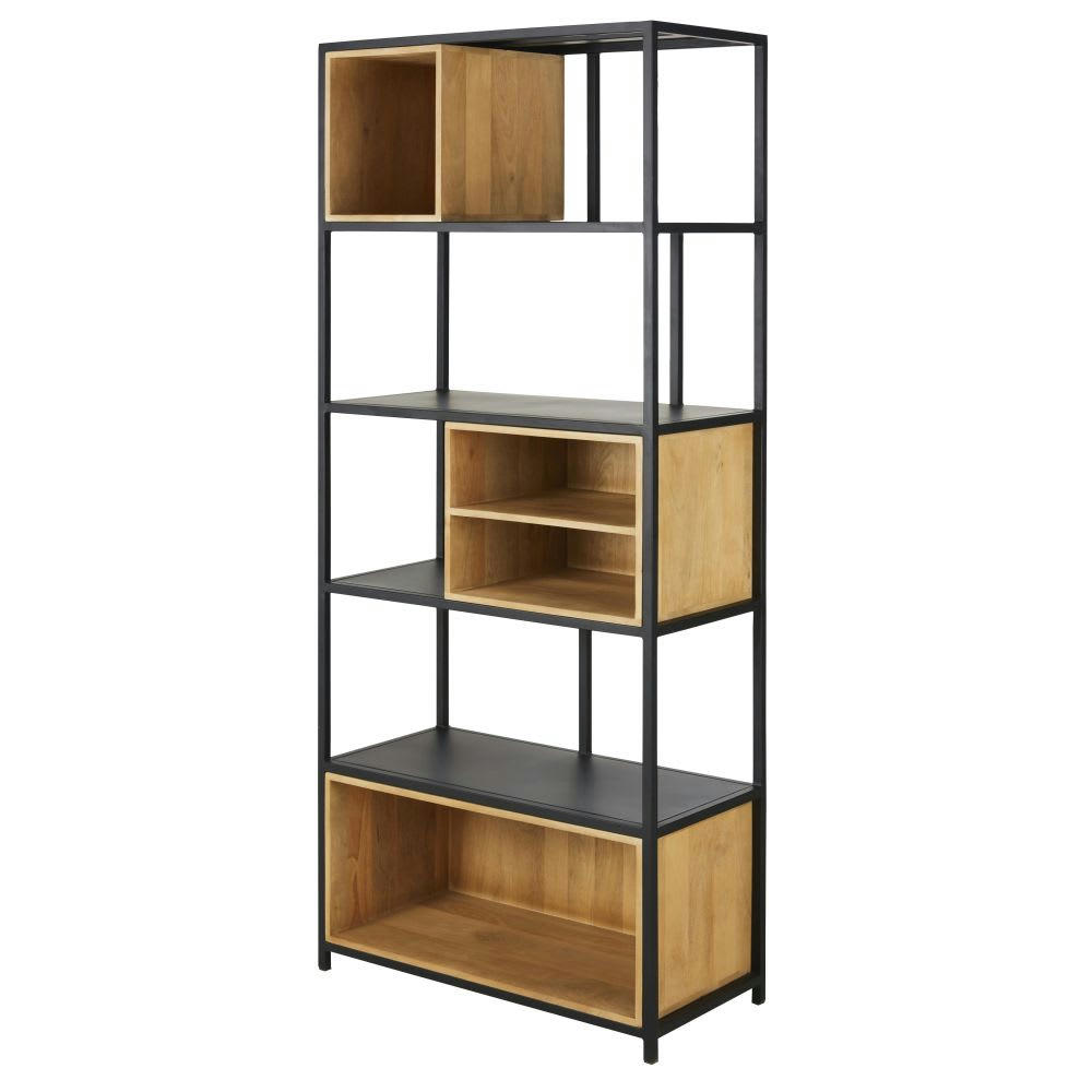 Wayampi - Etagère en bois de manguier massif et métal noir