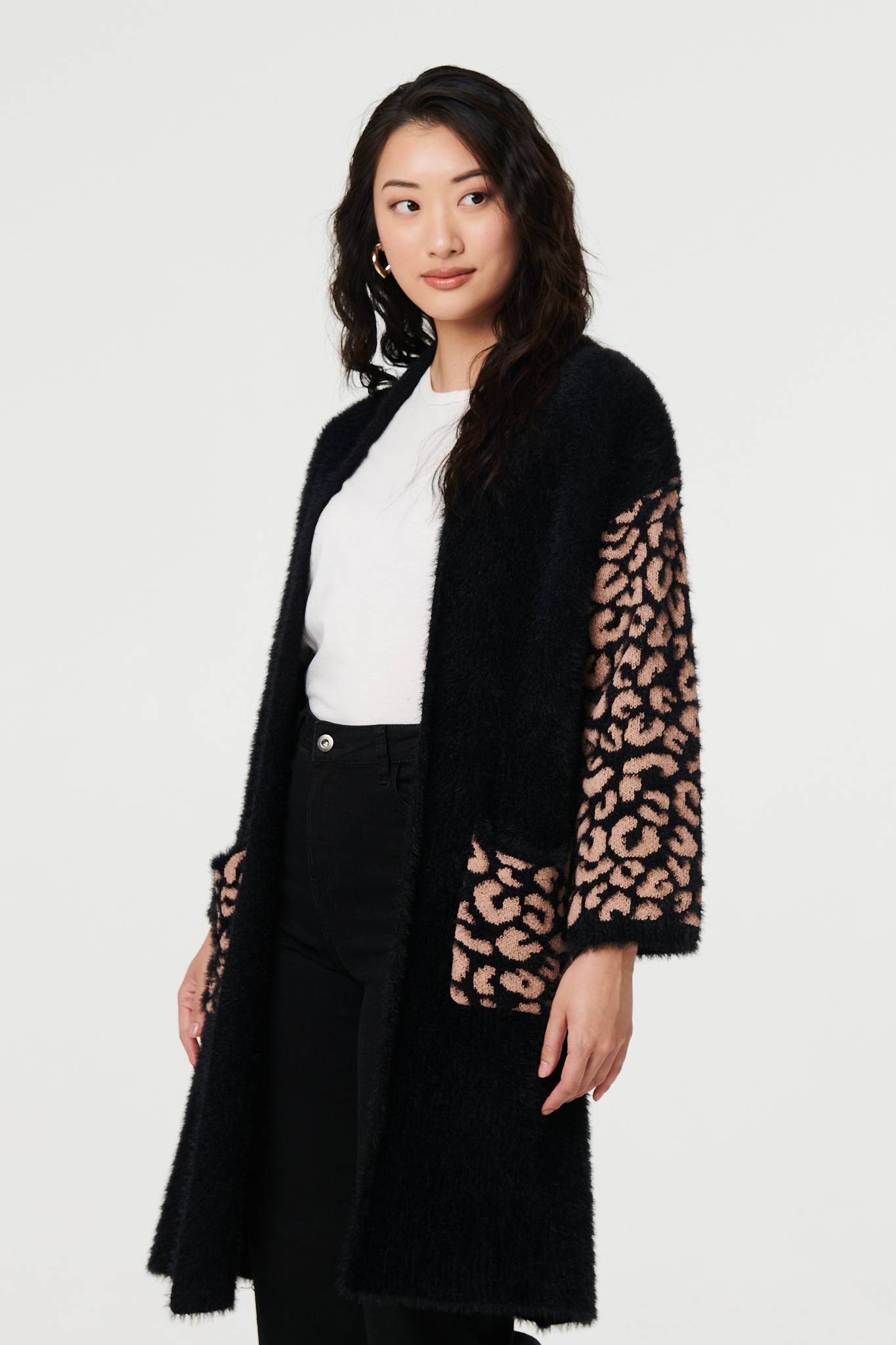 Izabel London Animal Print Open Longline Cardigan