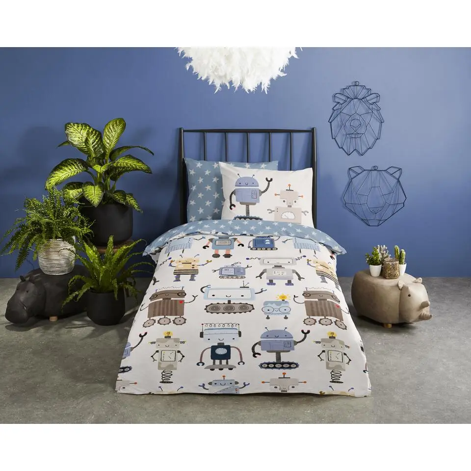 Good Morning Robots Kinderdekbedovertrek Blauw