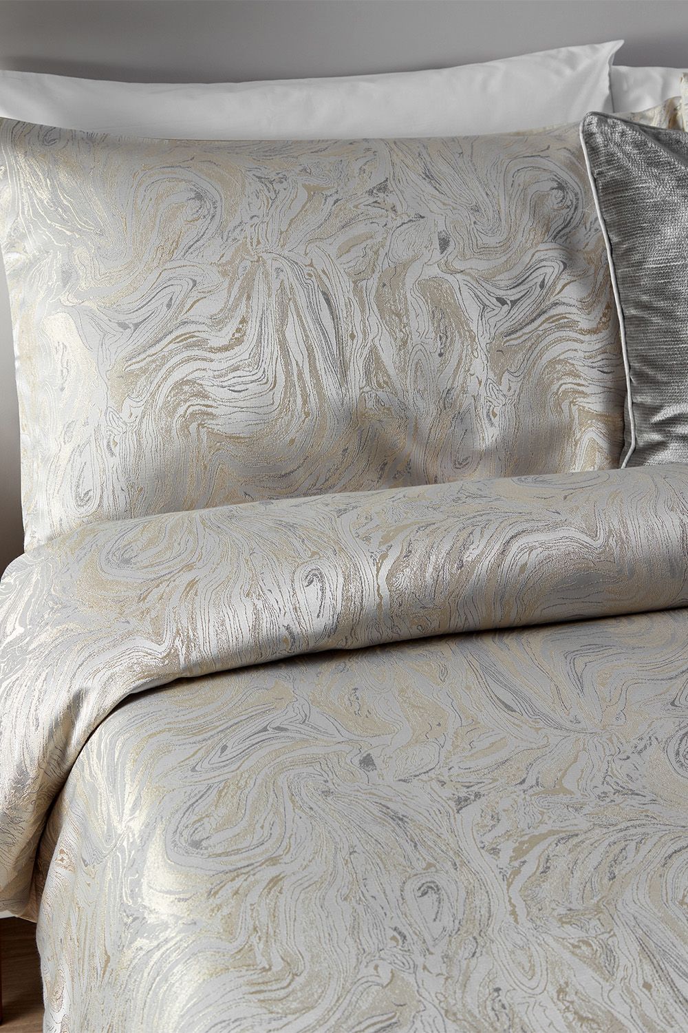 Paoletti Marble Metallic Jacquard Duvet Cover Set