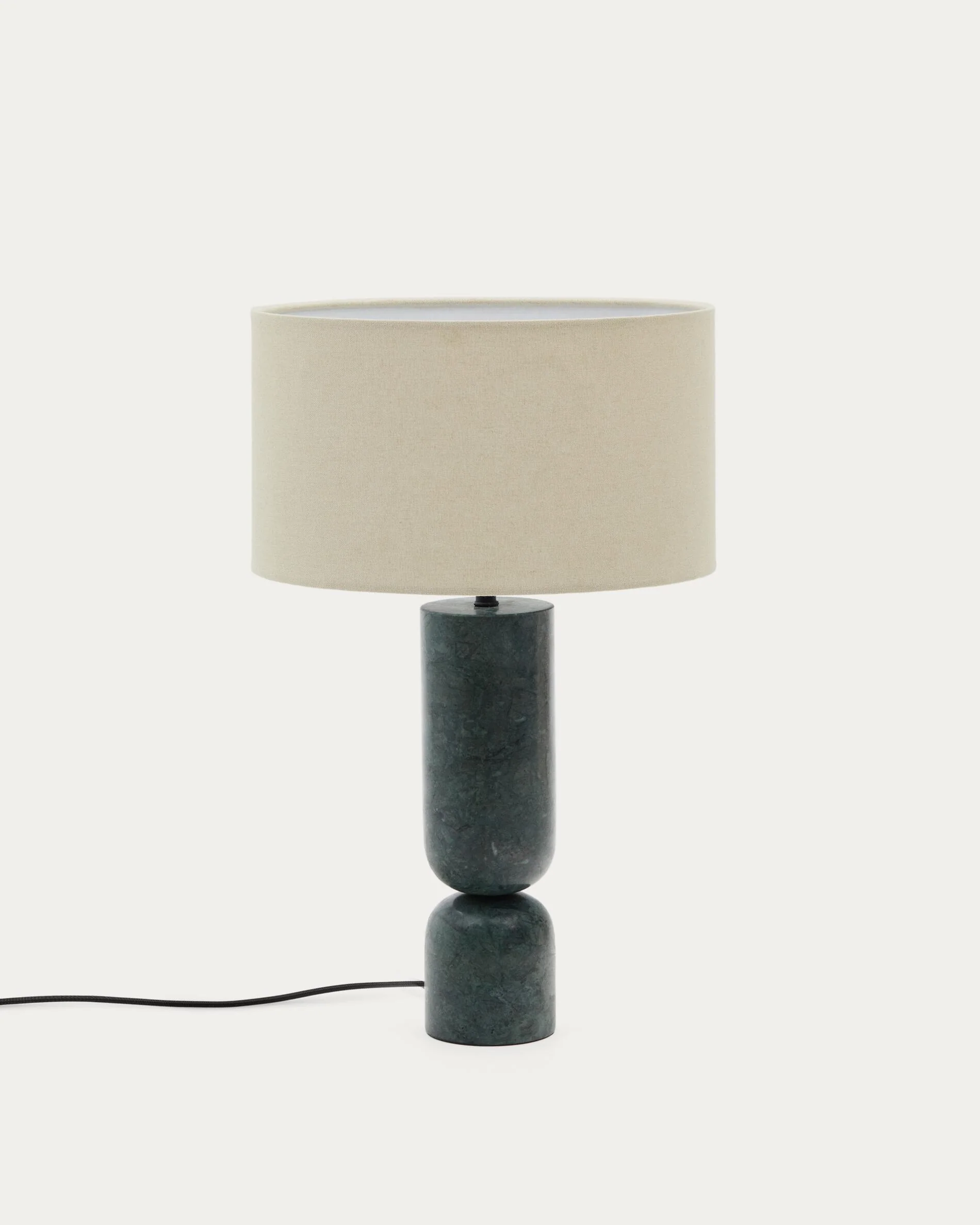 Vex table lamp in green marble with a grey linen shade