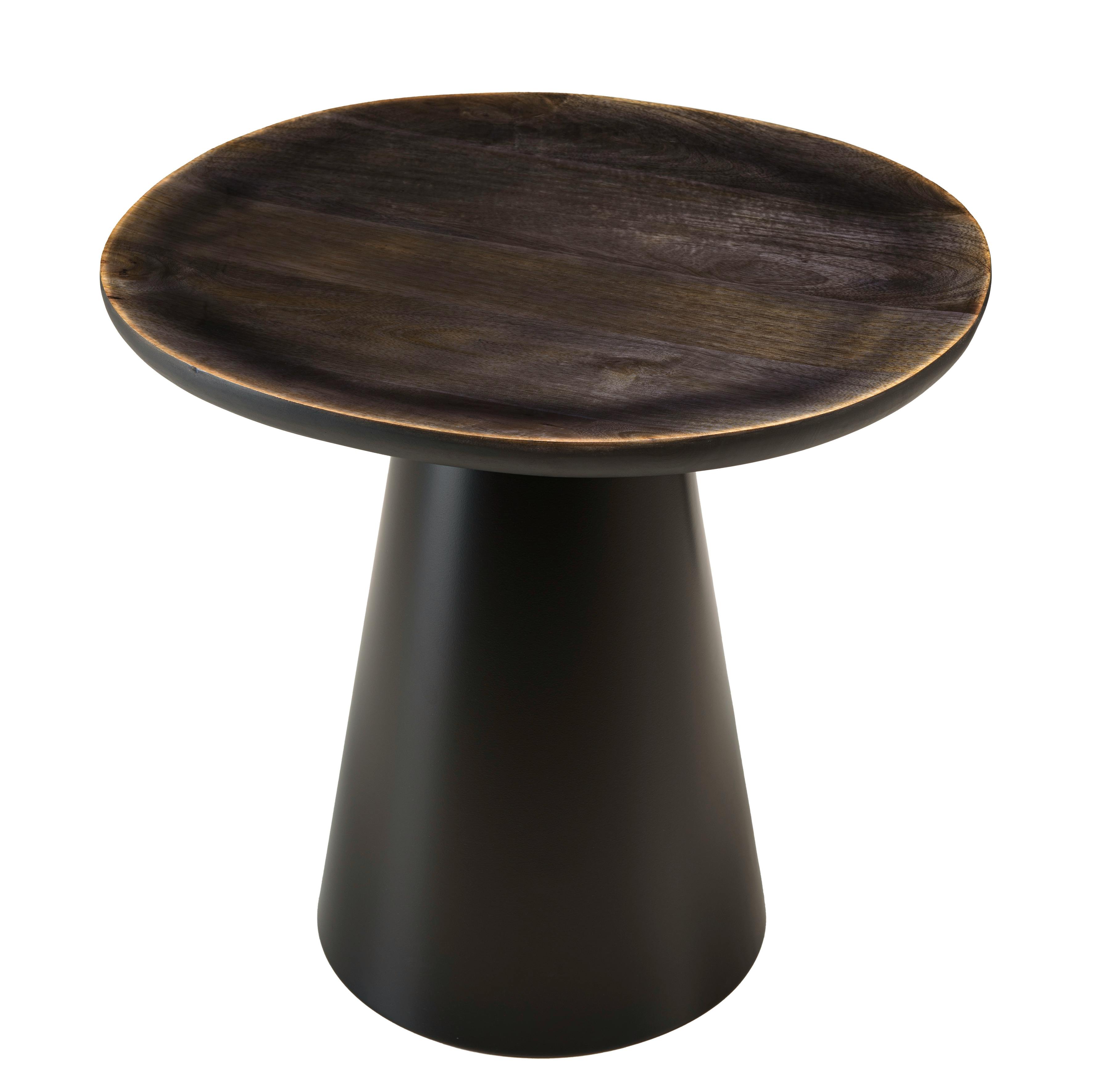 Table d'appoint 45 cm plateau en manguier émaillé pied métal TOSCA