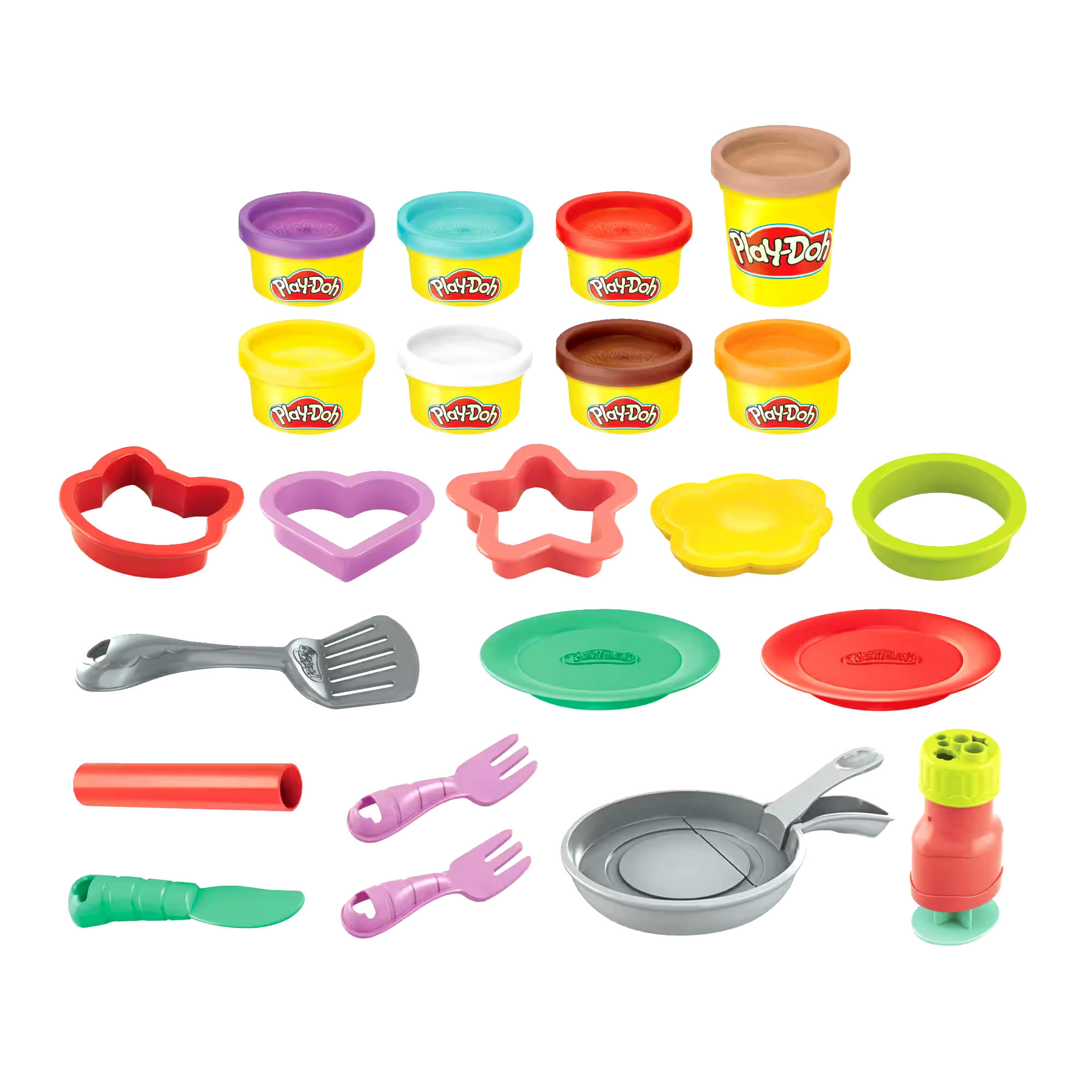 Play-Doh Kitchen Creations Flip 'n Pancakes Playset, Non-Toxic, Multi-Colour, 14-pc, Ages 3+