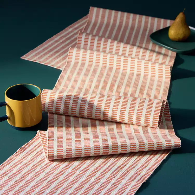 Habitat Woven Stripe Cotton Table Runner - Orange