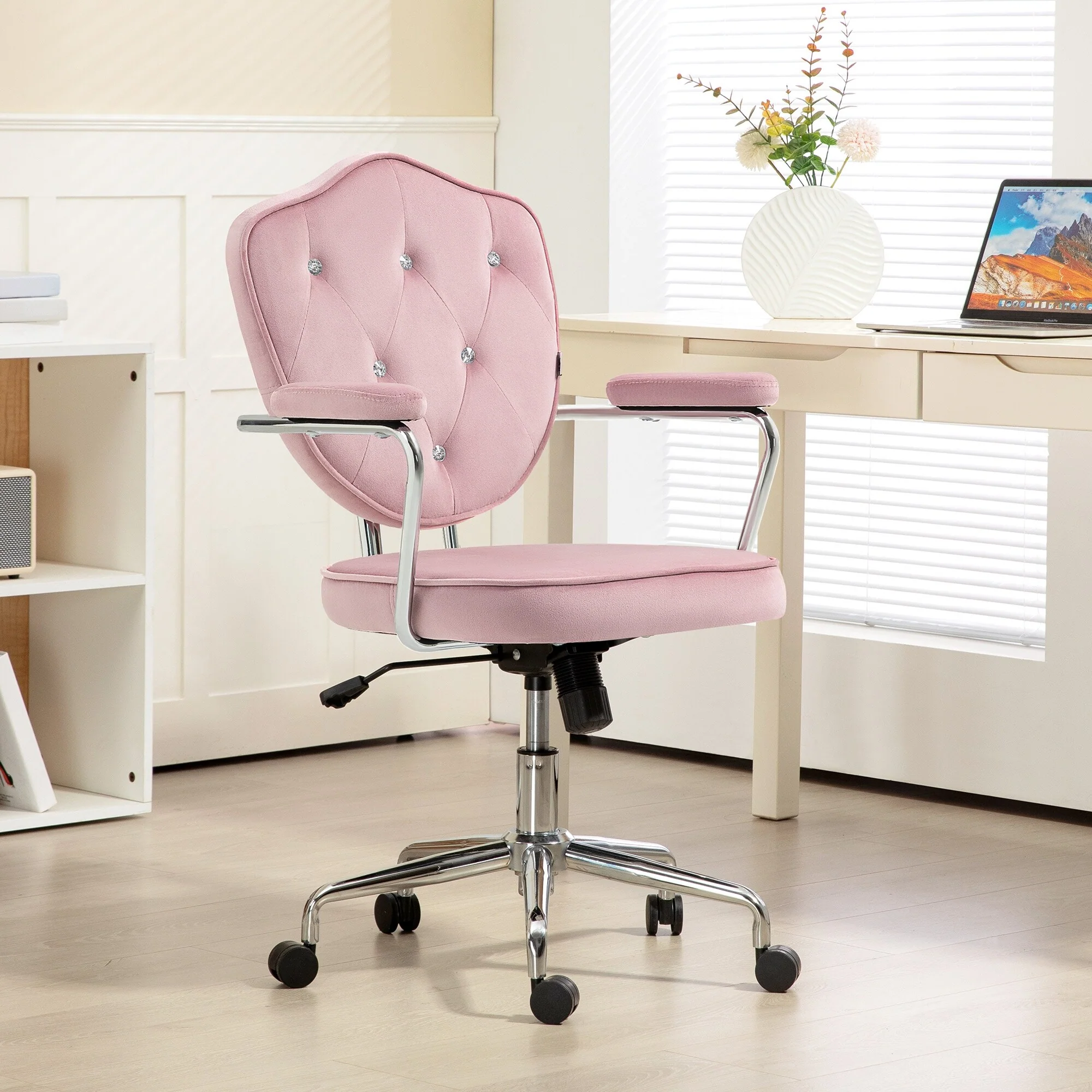 Home Office Chair Swivel Vanity Chair Computer Desk Chair with Button Tufted Back, Adjustable Tilt and Height for Women/Girls