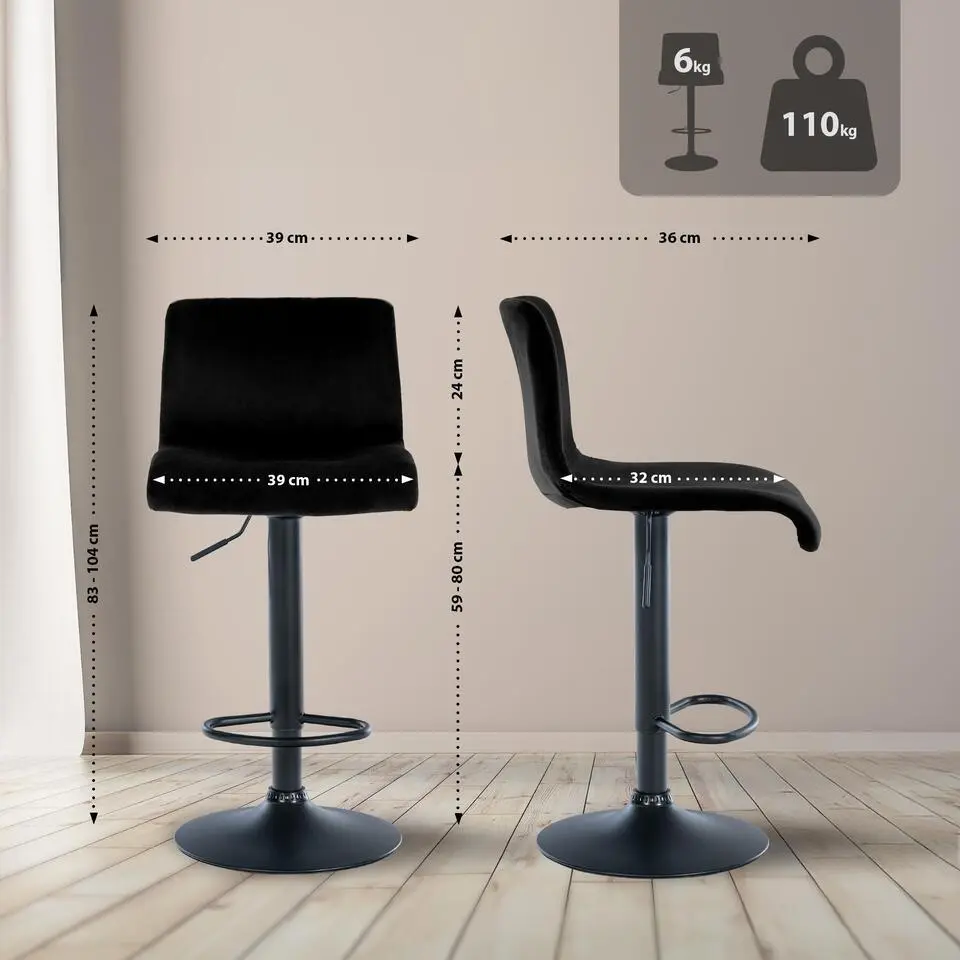 CLP Barkruk Hover Fluweel - zwart