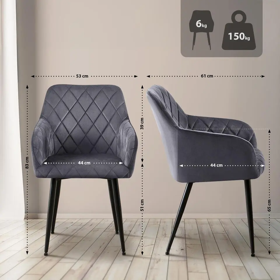 CLP Eetkamerstoel Monett Fluweel - donkergrijs