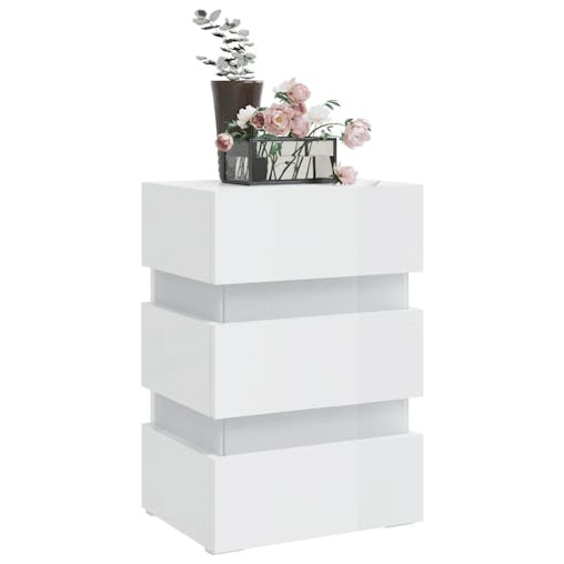 NNEVL LED Bedside Cabinet High Gloss White 45x35x67 cm Chipboard