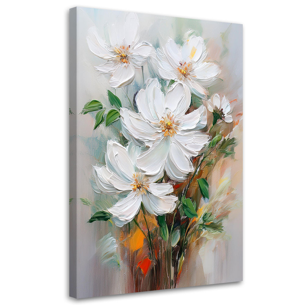 Feeby Obraz na płótnie, Malowane Białe Kwiaty Natura 40x60