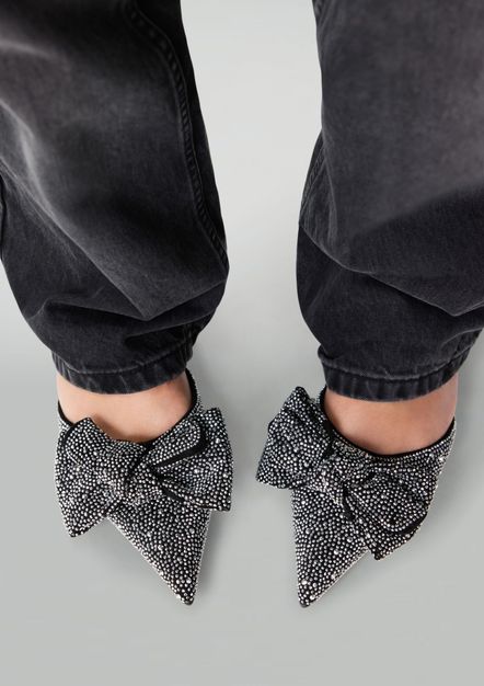 Zwarte strass slingbacks met strik