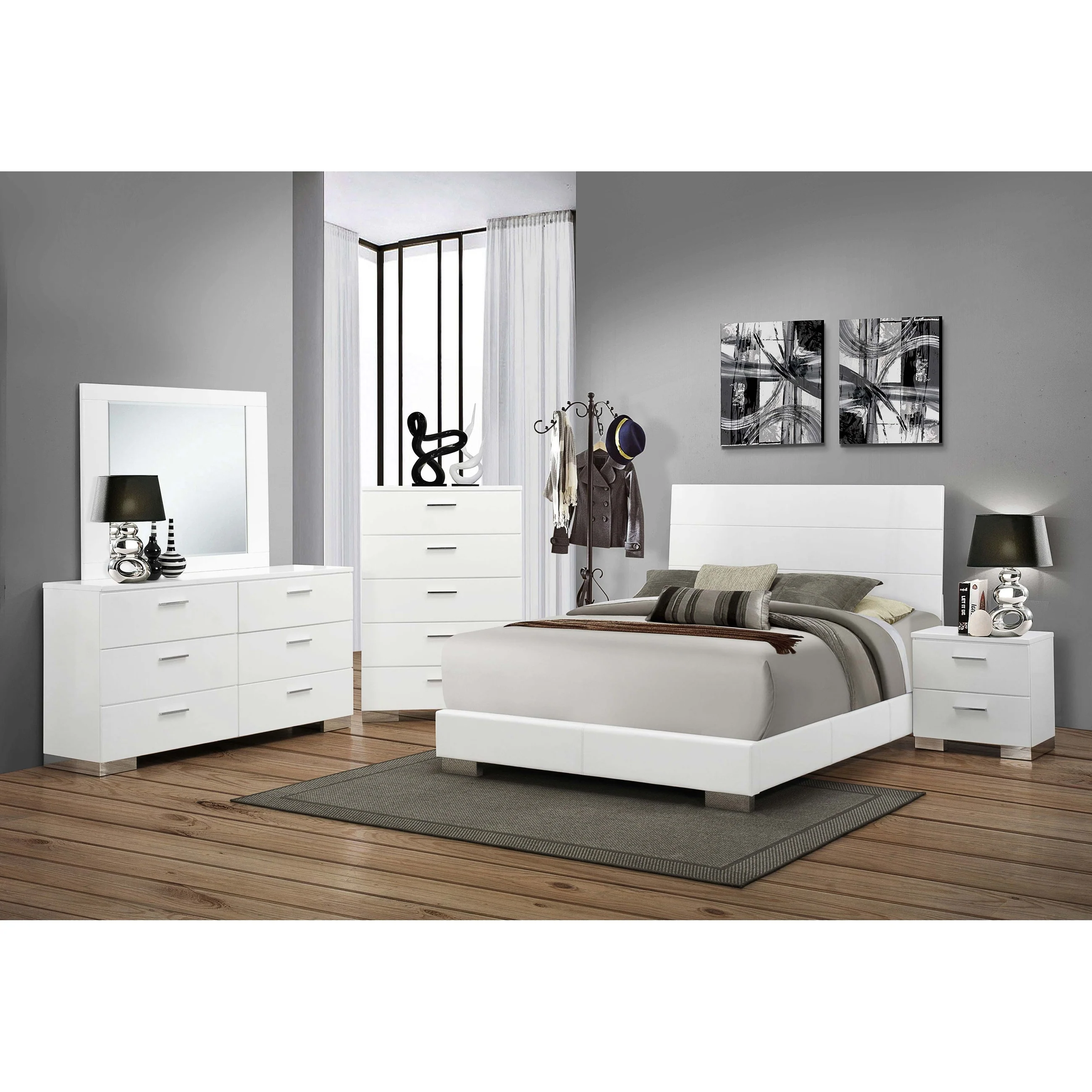 Felicity Glam Panel Bedroom Set Glossy White