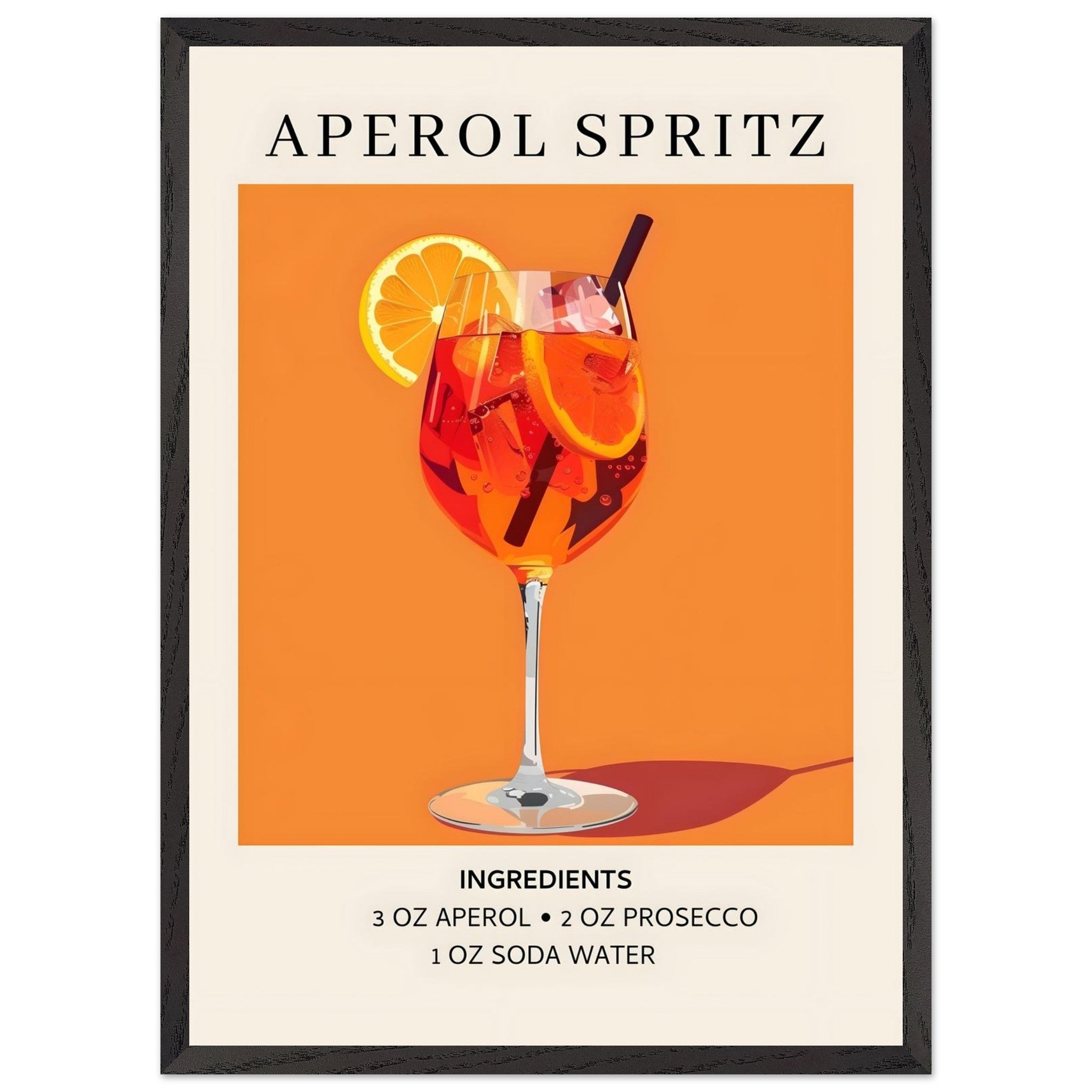 Artfulprints Poster met Lijst Aperol Spritz - Ingrediënten  - 50x70 cm - Oranje
