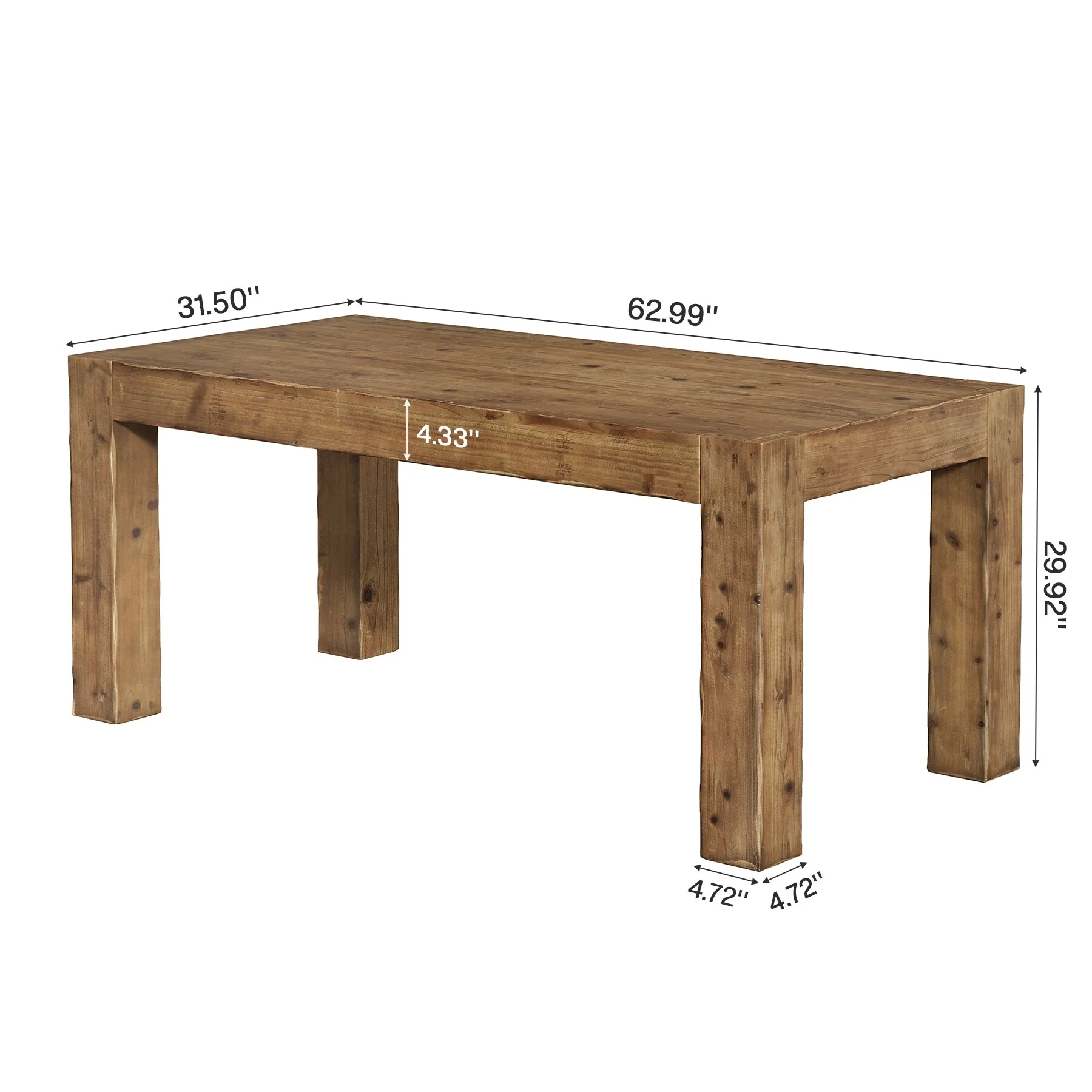 63-Inch Solid Wood Computer Desk, Large Executive Desk for Home Office