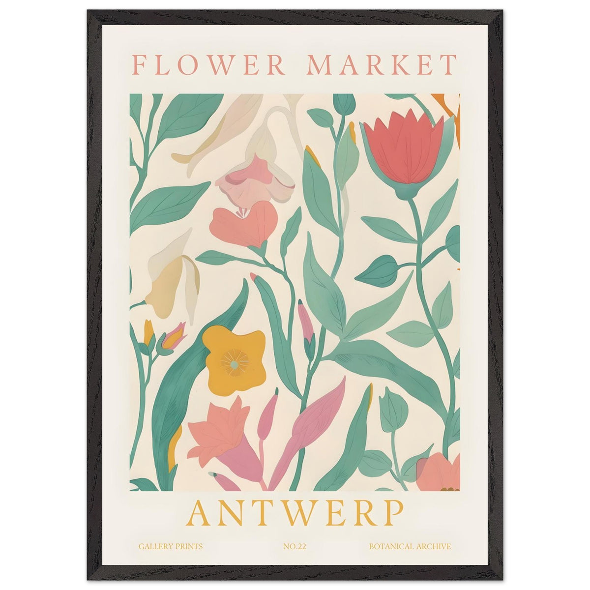 Artfulprints Poster met Lijst Flower market - Antwerp  - 50x70 cm - Meerkleurig