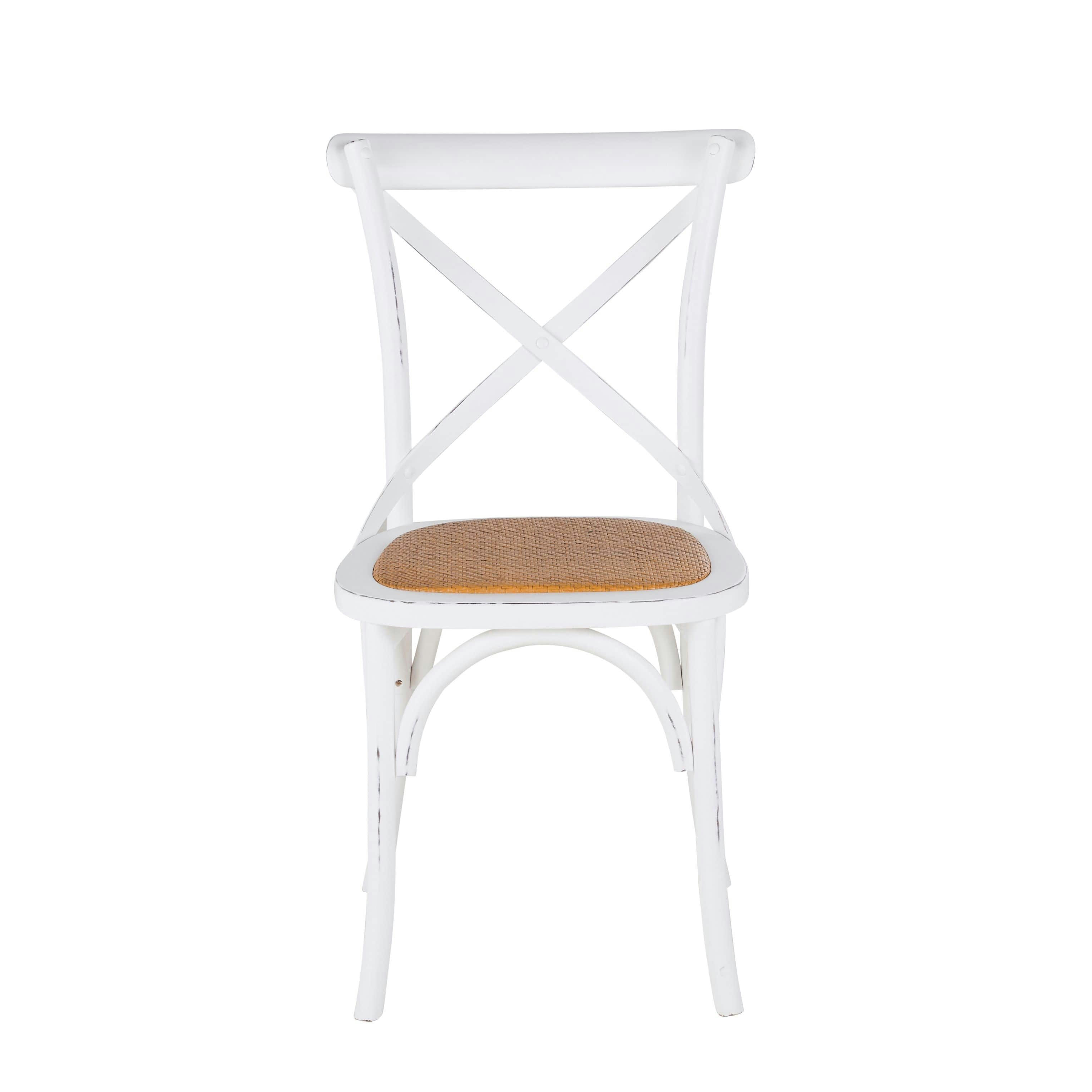 Tradition - Chaise bistrot en rotin et bouleau blanc effet vieilli