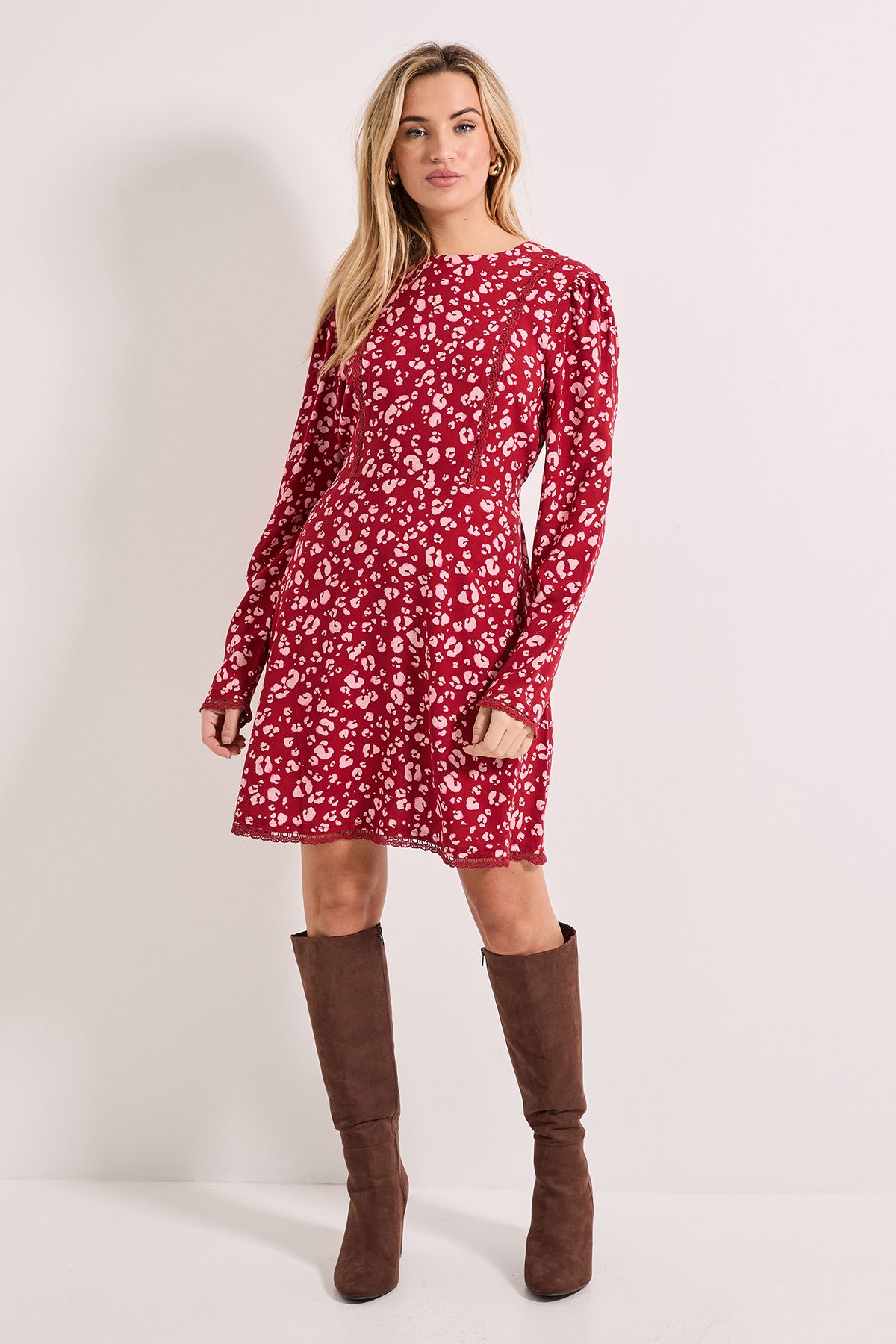 Dorothy Perkins Pink Animal Lace Trim Detail Tie Back Printed Mini Dress