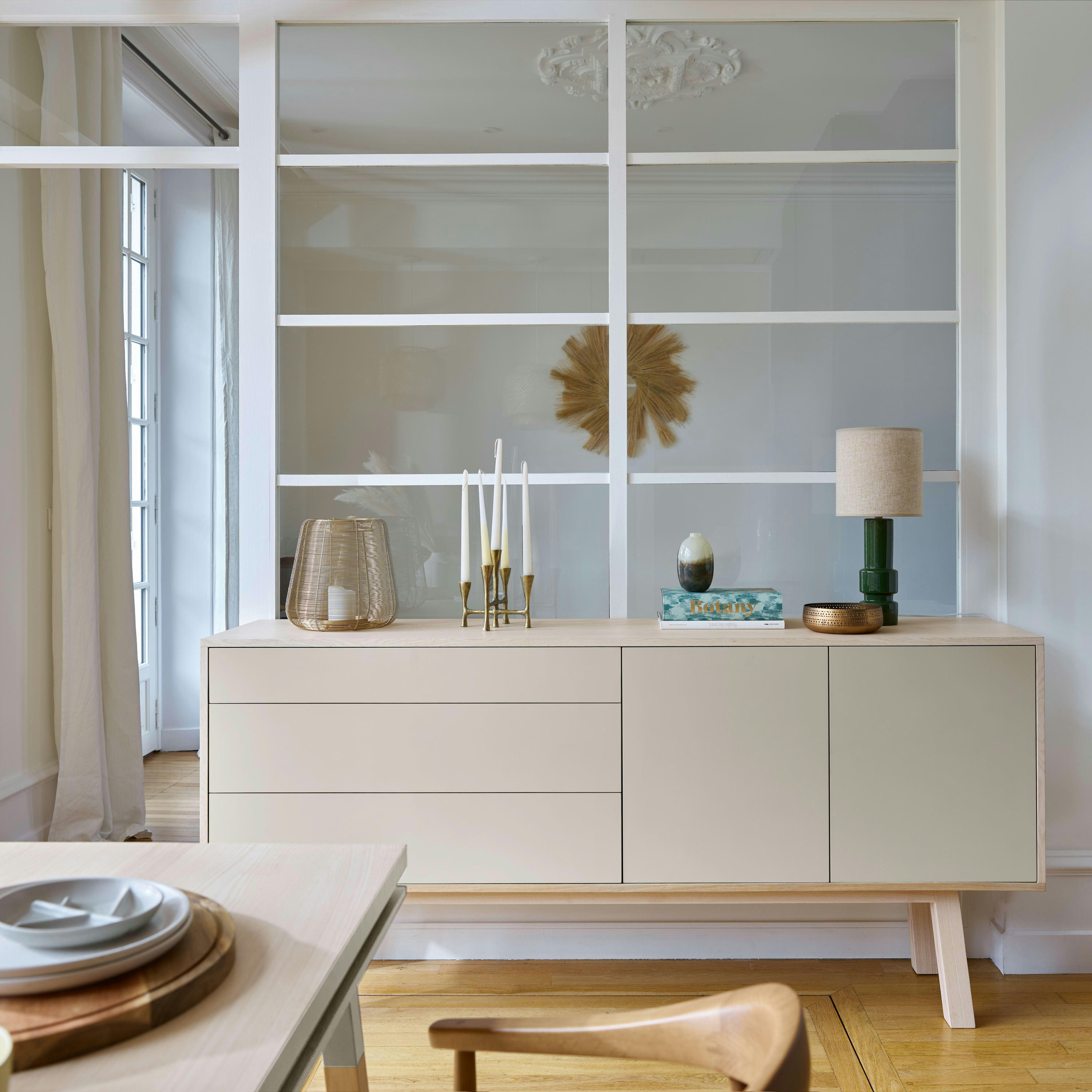 KUBE - Buffet en frêne 2 portes+3 tiroirs 180 cm, hauteur 94 cm