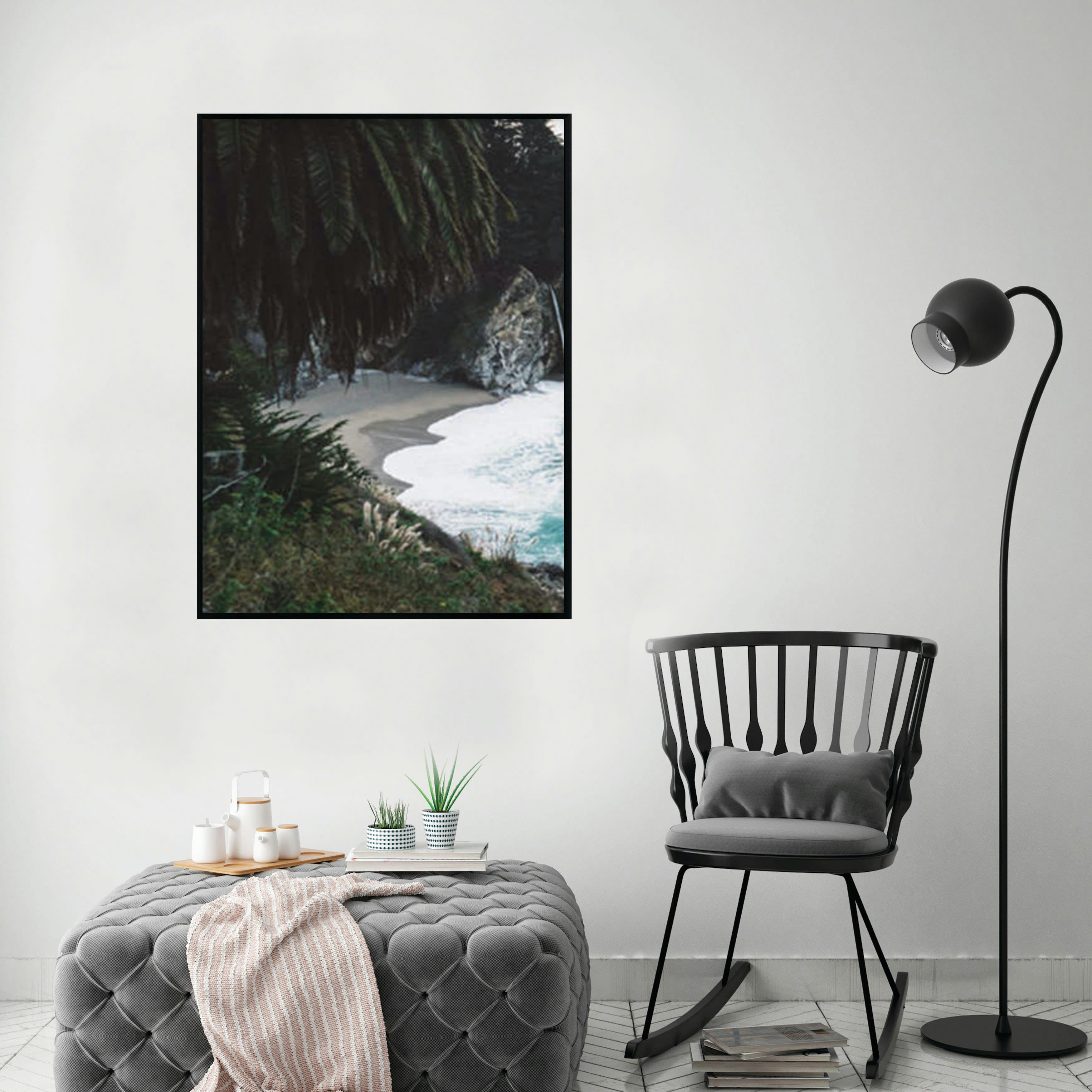 MAR - Affiche avec cadre noir - Plage vierge - 30x40