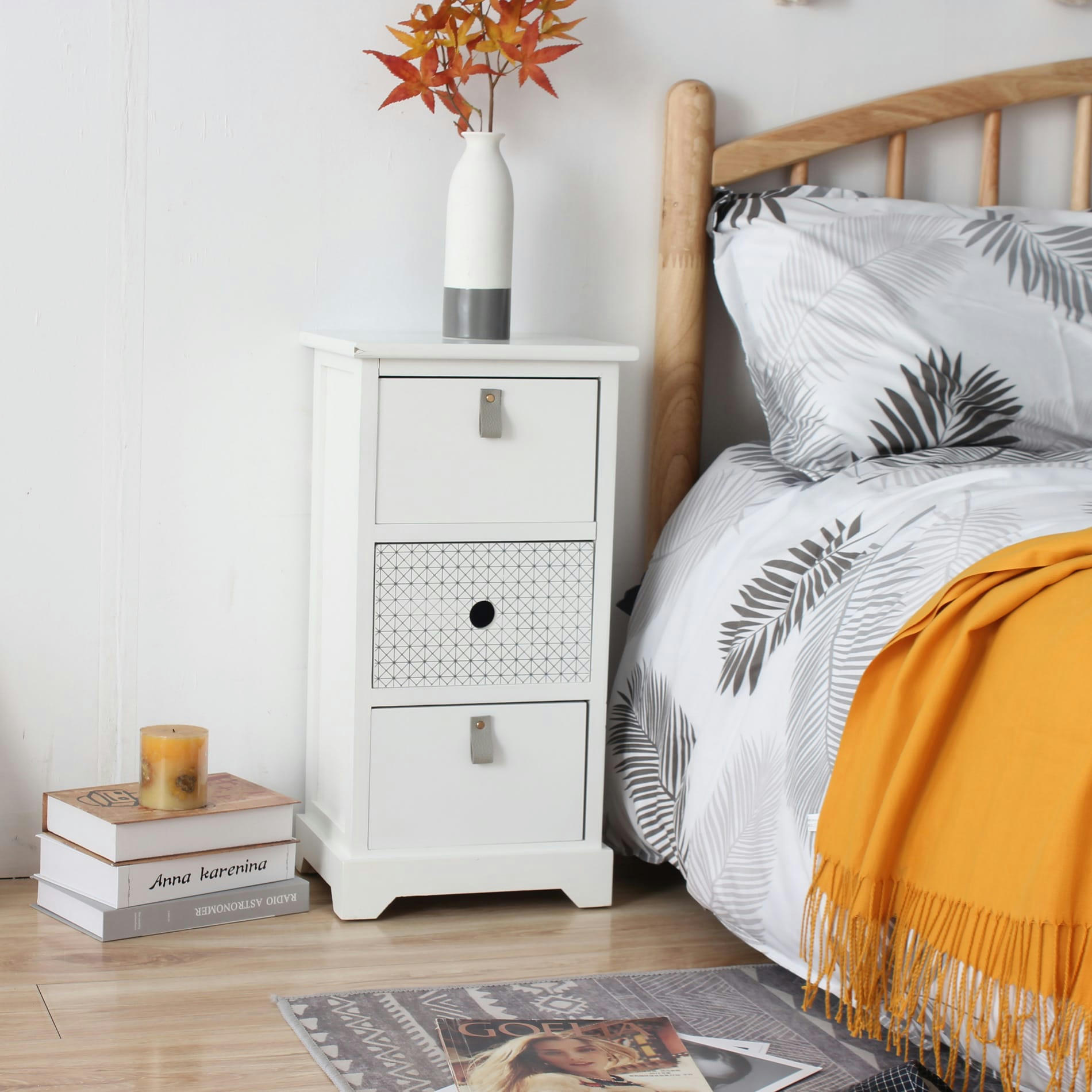 - Table de chevet avec 2 tiroirs MDF blanc