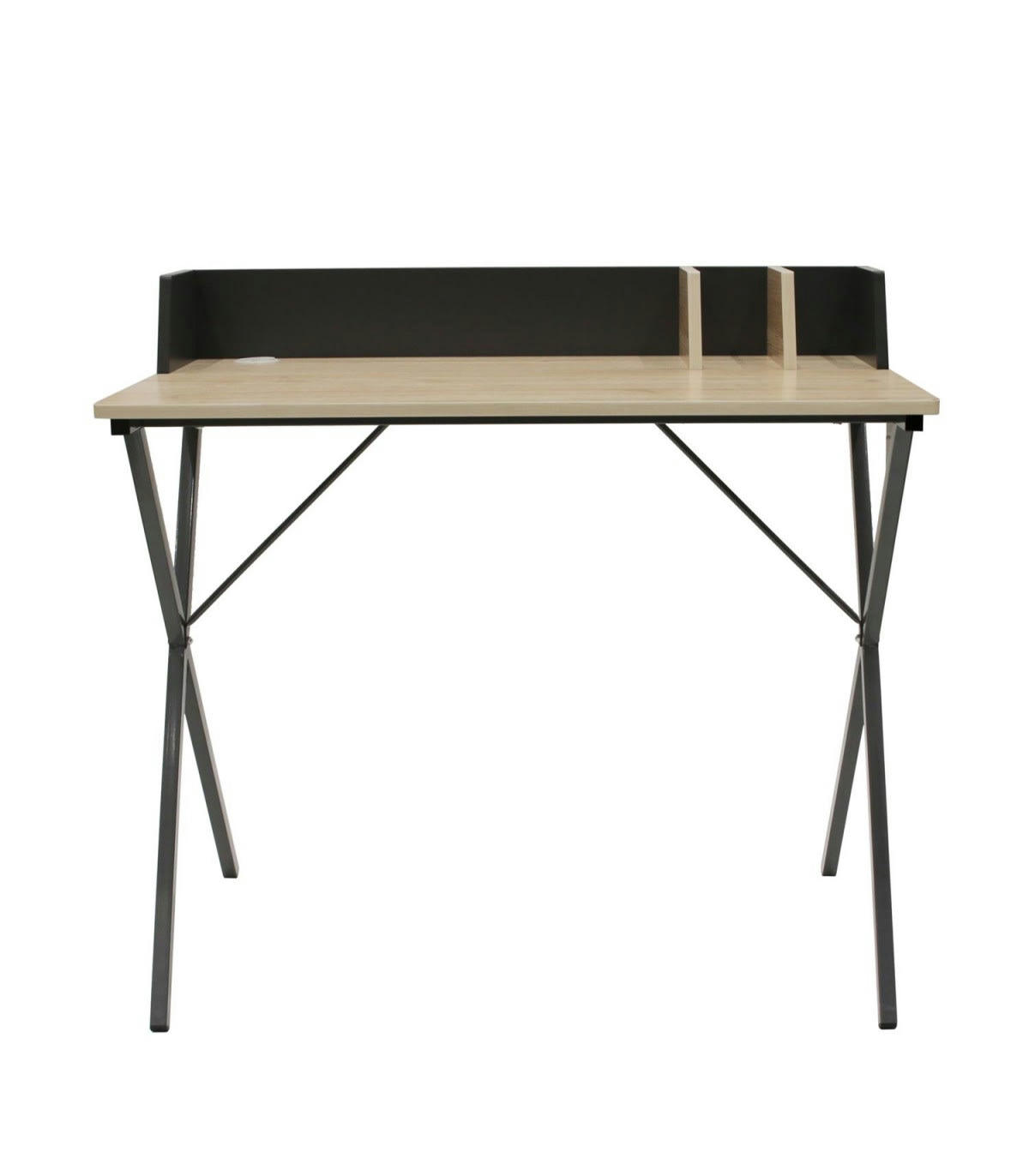 BRICE - Bureau en métal avec séparateurs - L90cm - noir et beige