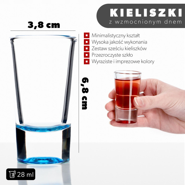 Kieliszki Do Wódki Shotów Kolorowe 28ml 6szt