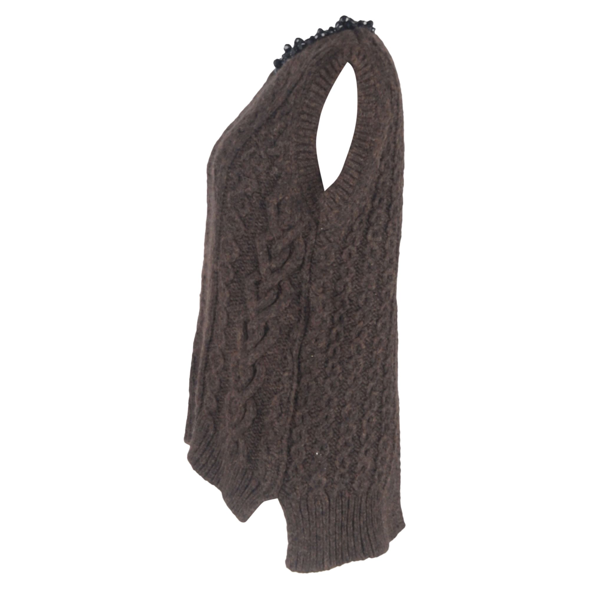 Simone Rocha Preloved Bead-Embellished Vest in Brown Alpaca