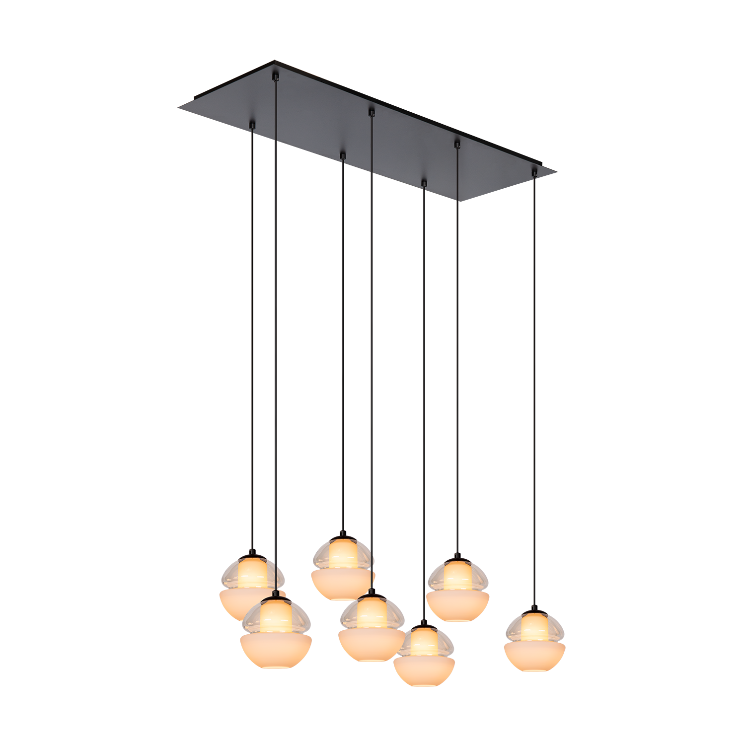 Atmooz Reese 7 Hanglamp – Zwart – Cognac & Opaalglas – 7 Lichtpunten
