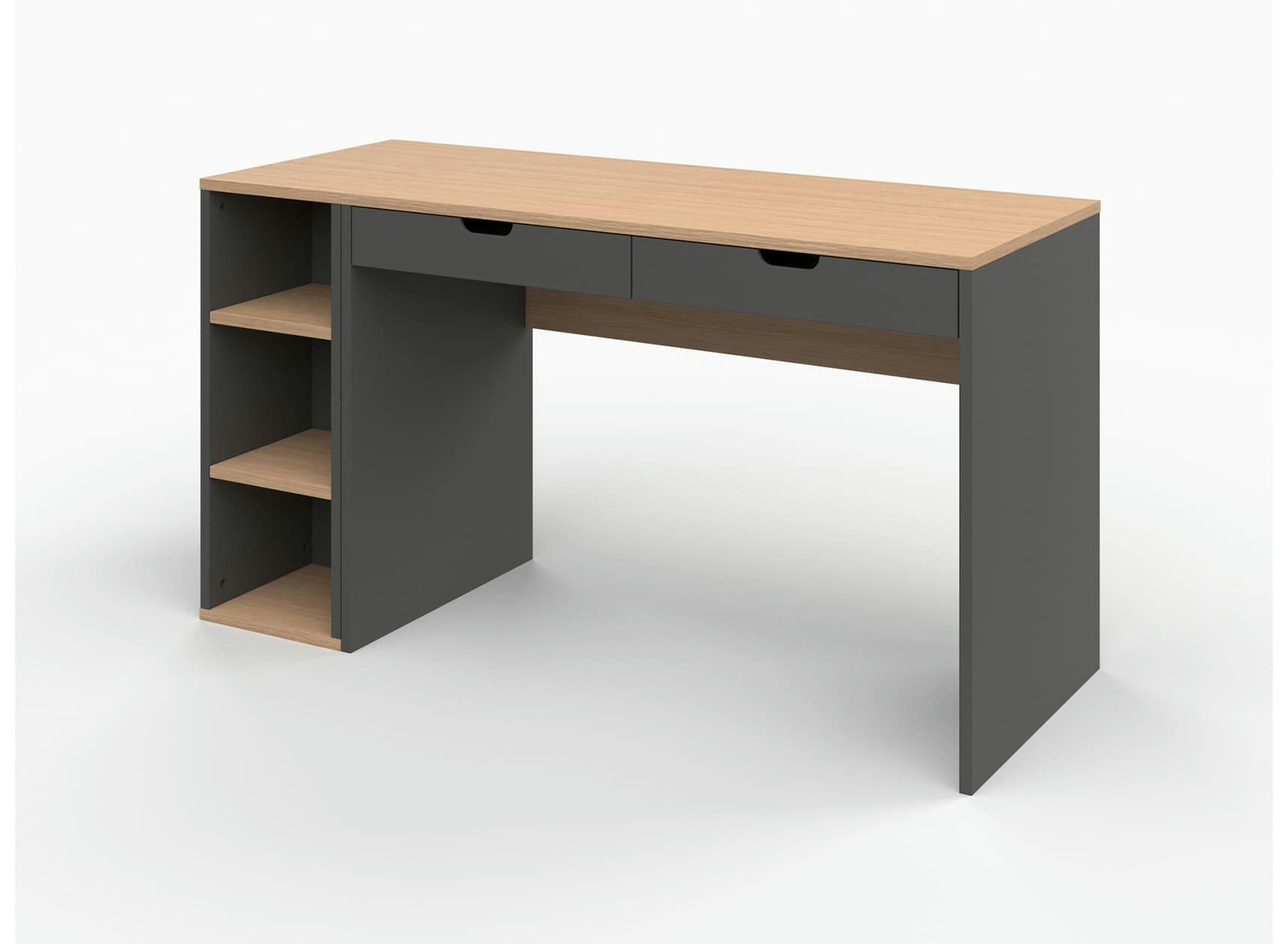 ALBI - Bureau avec 2 tiroirs et caisson Ardoise et Chêne