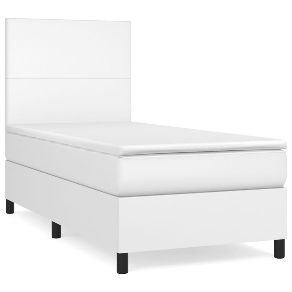 Łóżko kontynentalne z materacem białe ekoskóra 80x200 cm