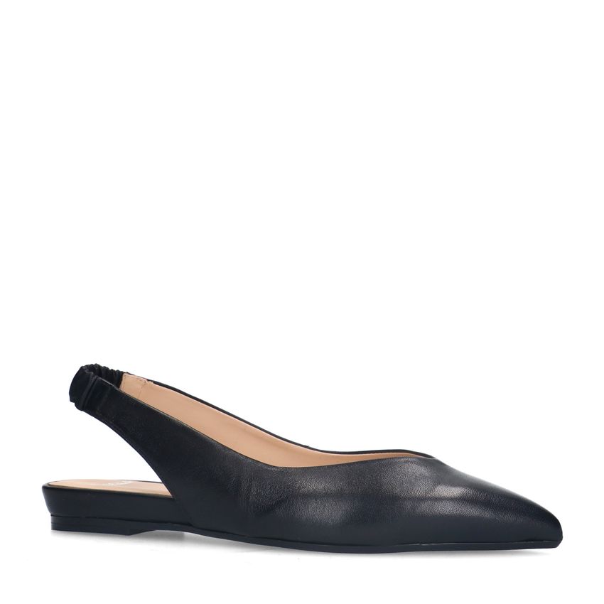 Manfield Zwart leren slingbacks