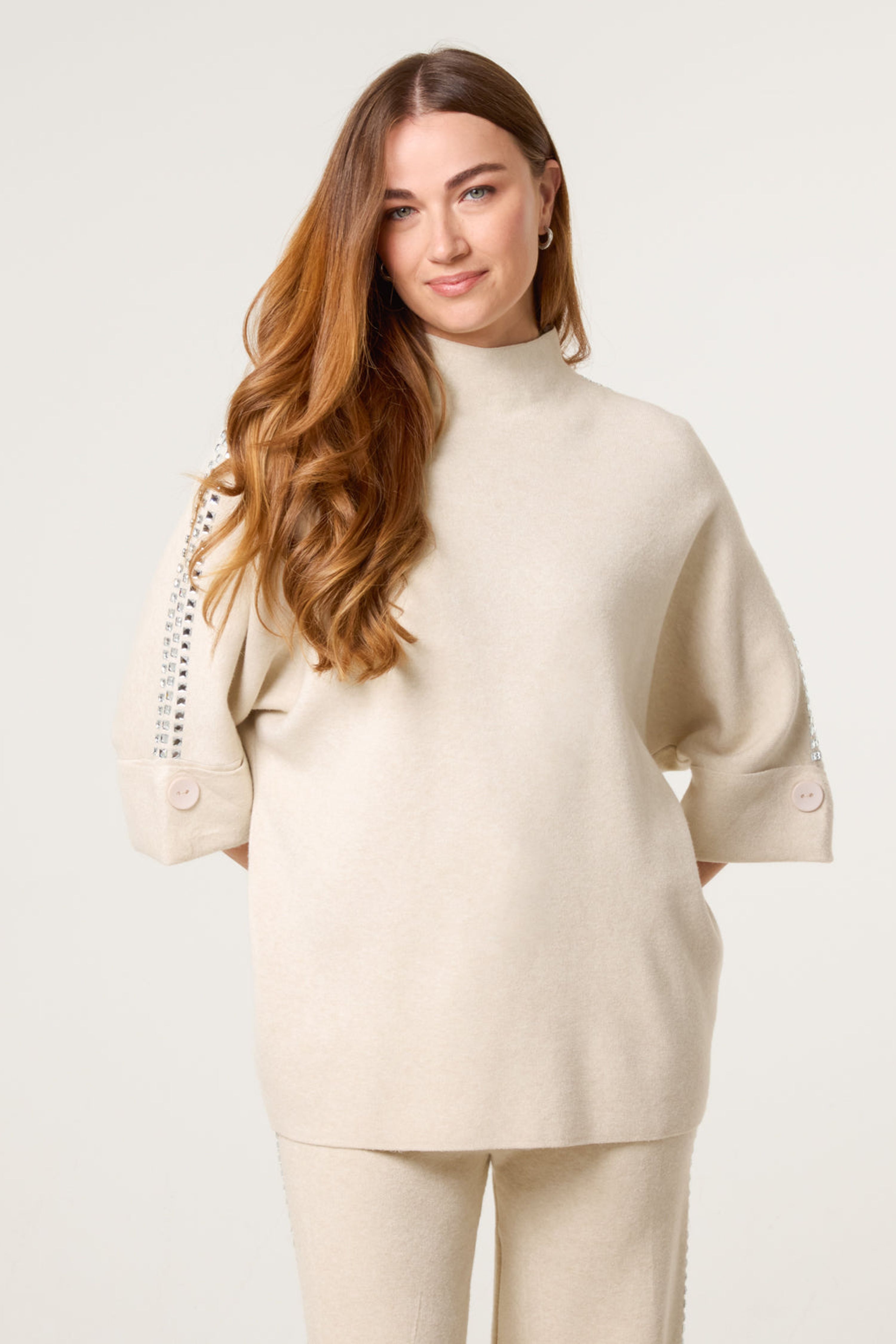 Blue Vanilla Stone Square High Neck Rhinestone Jumper