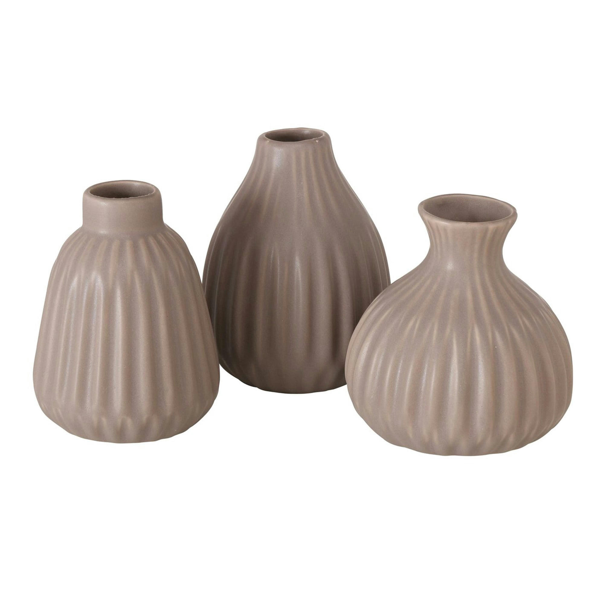 - Set de 3 petits vases design gris en porcelaine