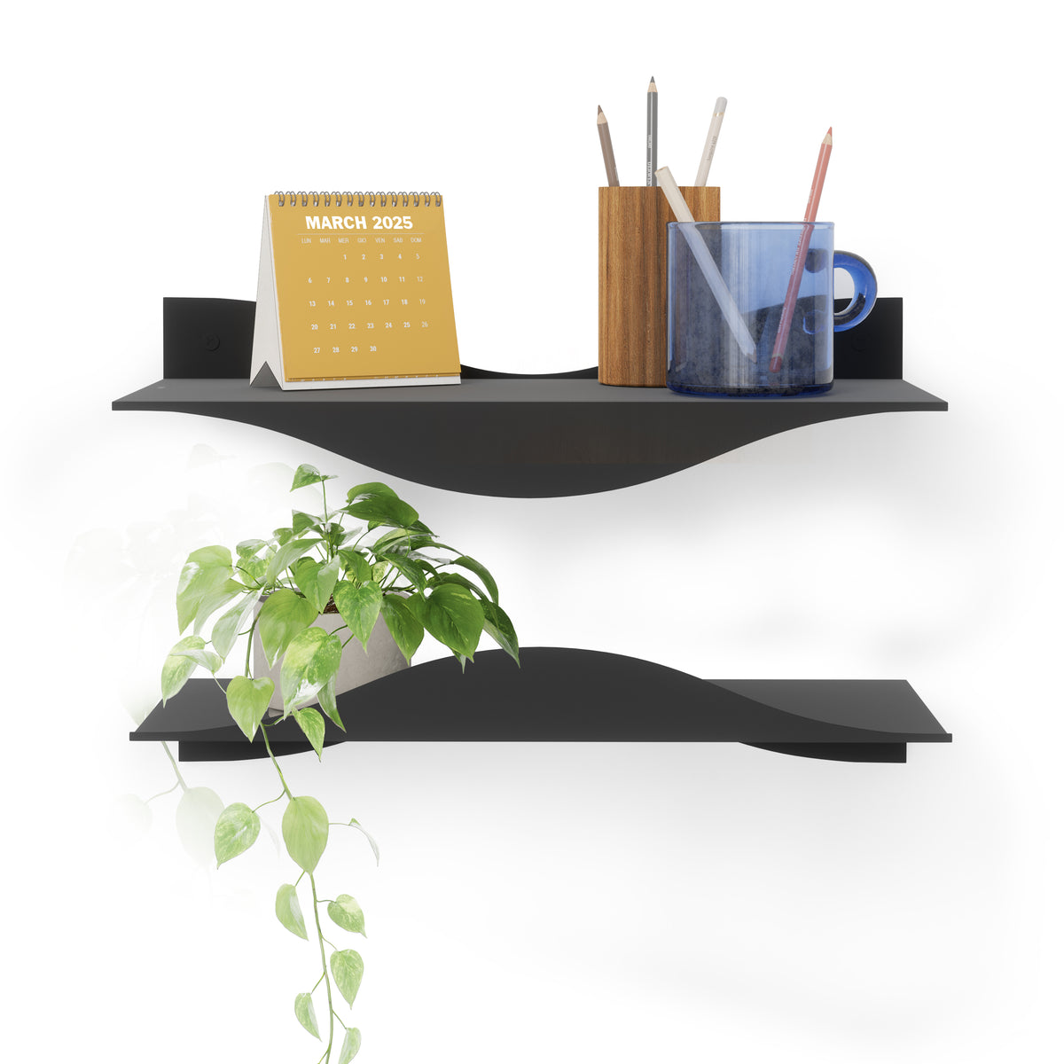 Umbra wandplanken, set van 2, Surf - 30 x 46 x 8 cm - Zwart