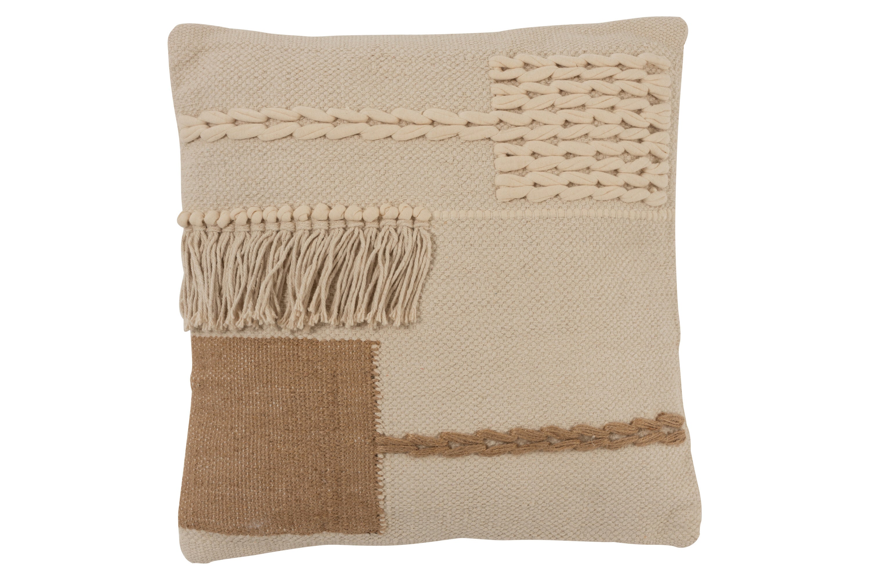 J-Line kussen Franjes Vierkant - katoen - beige