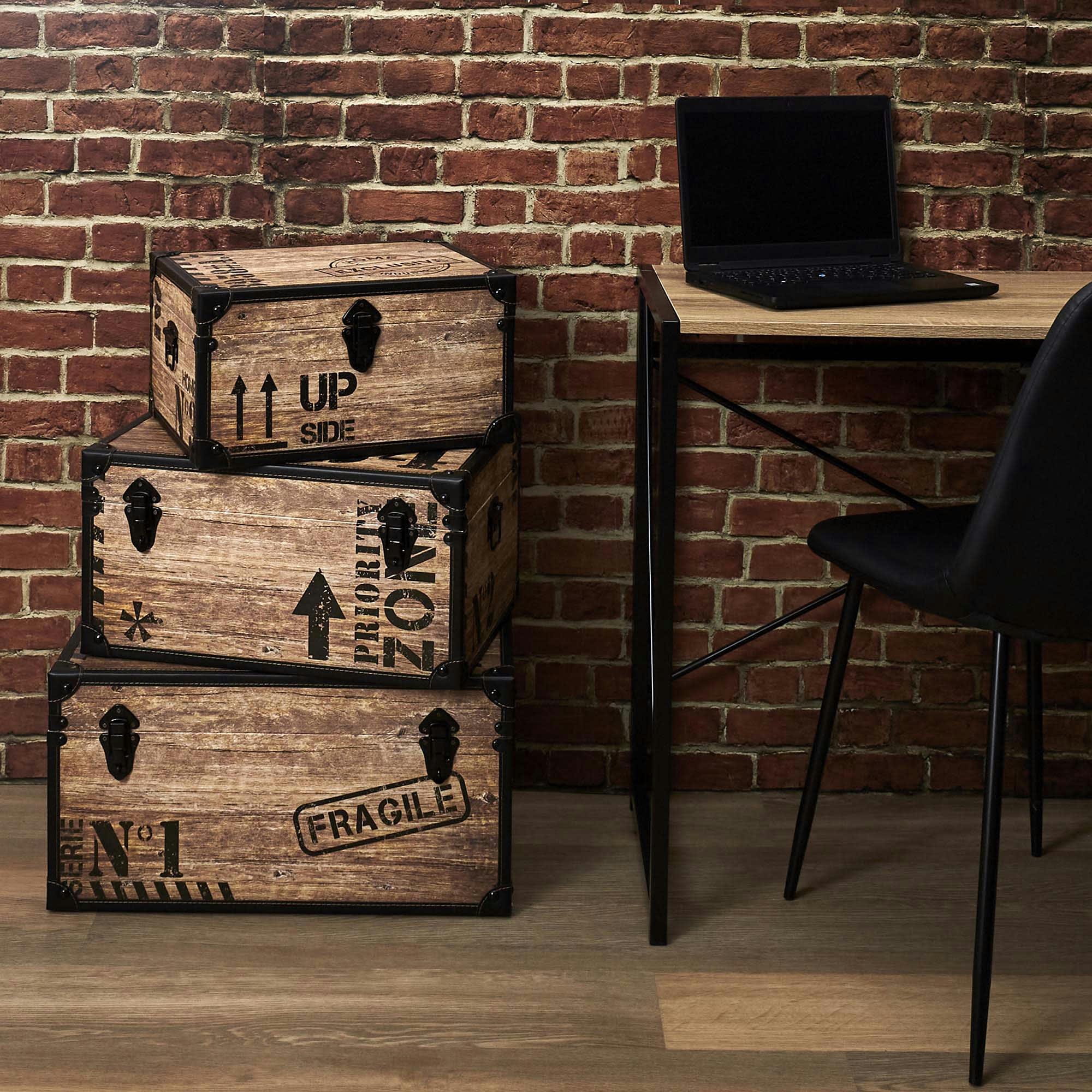 - Set de 3 malles décoratives industrielles