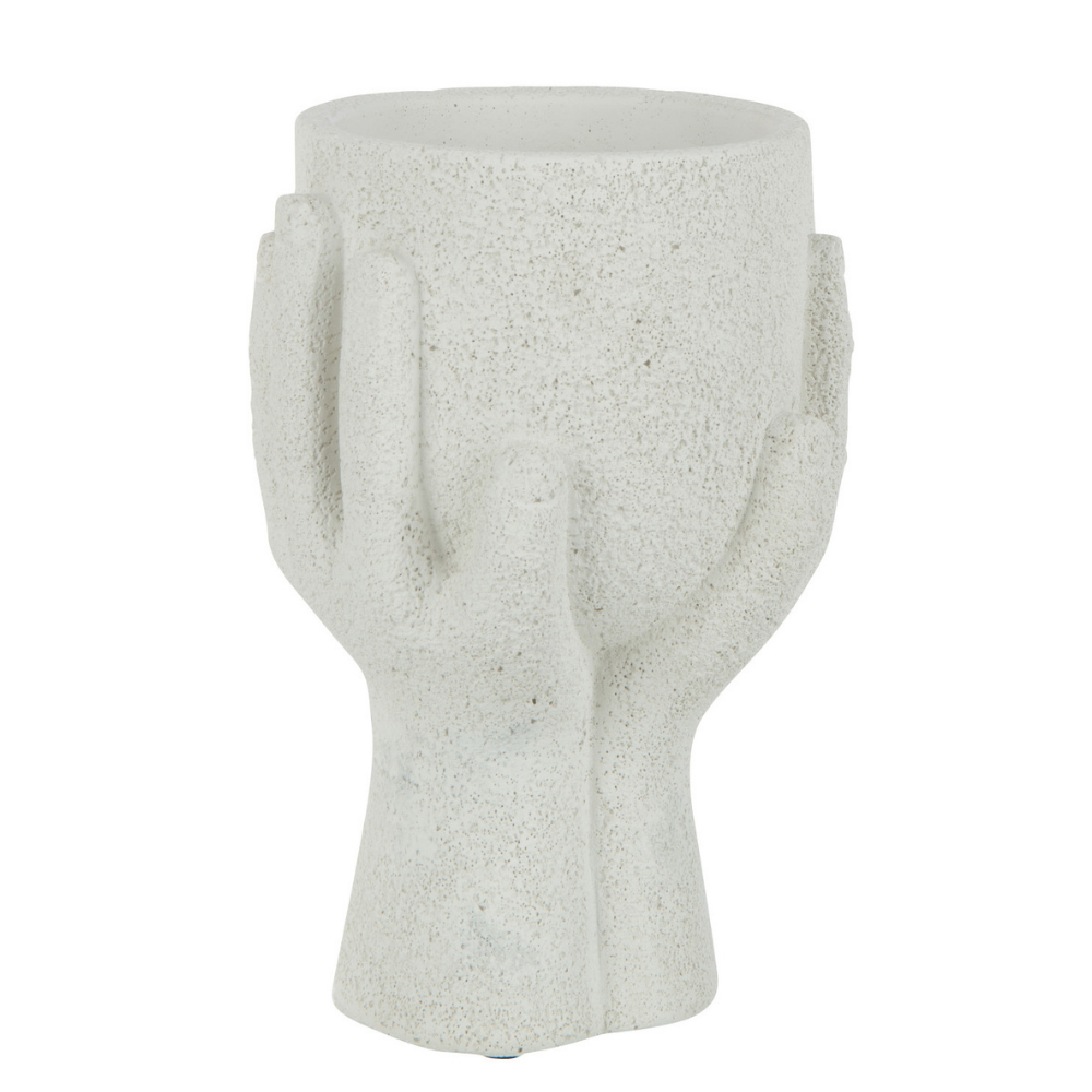 J-Line bloempot Handen - cement - wit - small - 2 stuks - Ø 11 cm