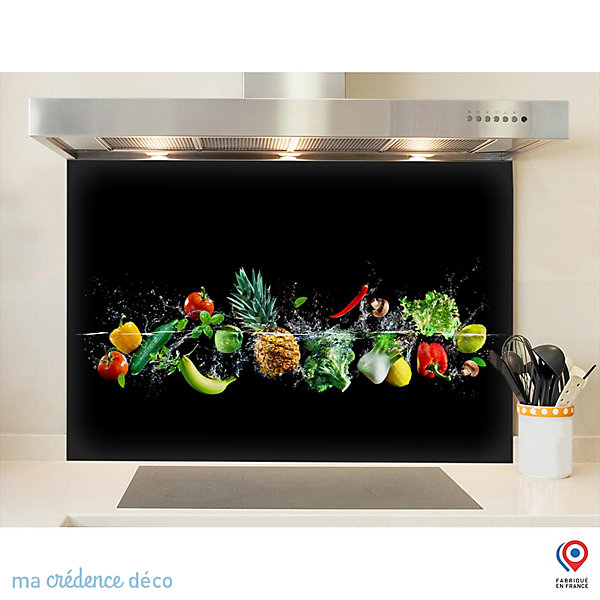Crédence cuisine fond de hotte Bain de fruits et légumes - Verre trempé - L 90 cm x H 70 cm - MaCrédenceDéco